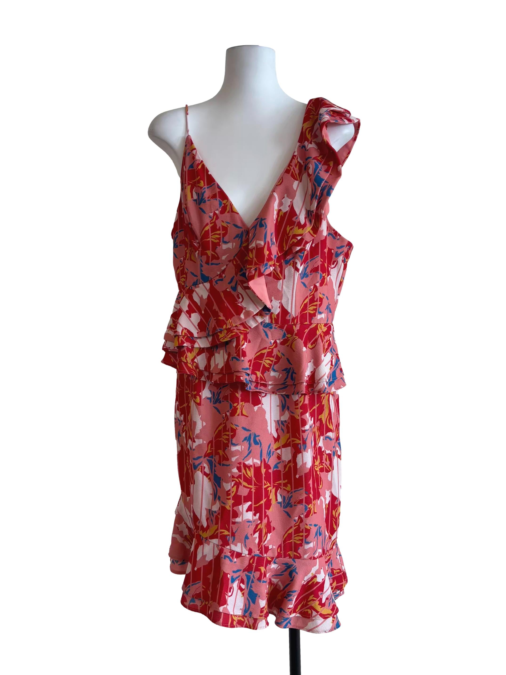 Coral Pink Asymmetrical Ruffle Dress