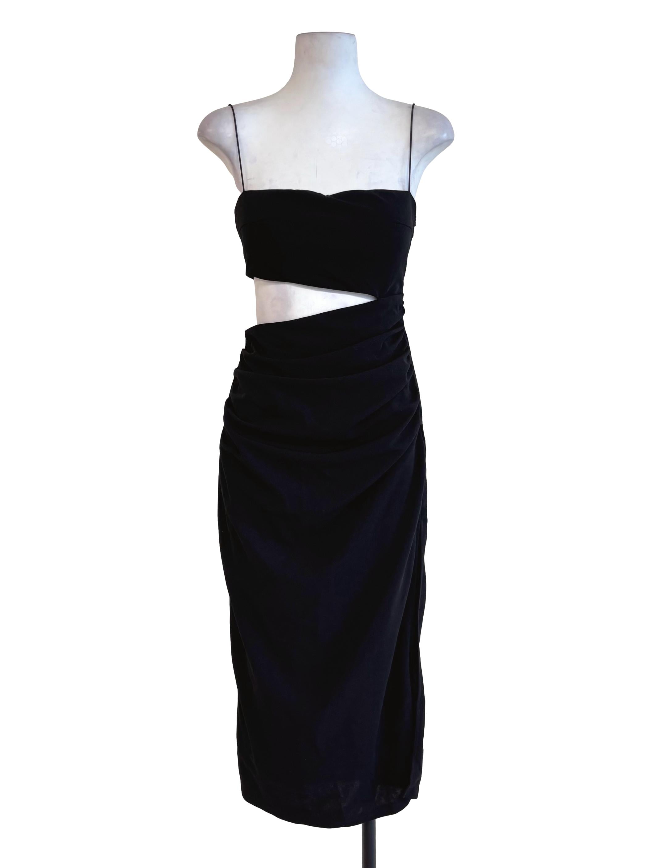 Black Cutout Waist Padded Dress