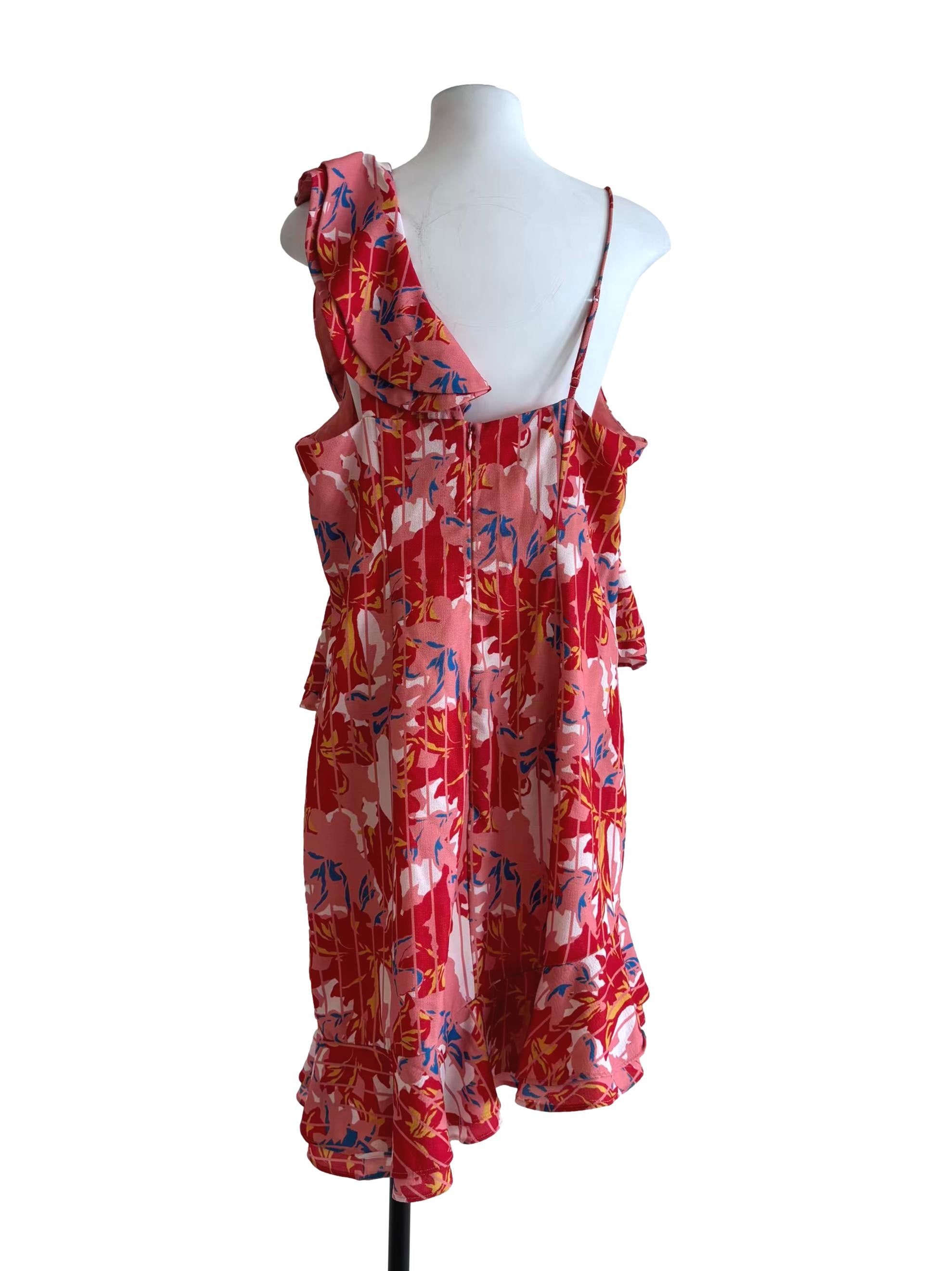 Coral Pink Asymmetrical Ruffle Dress