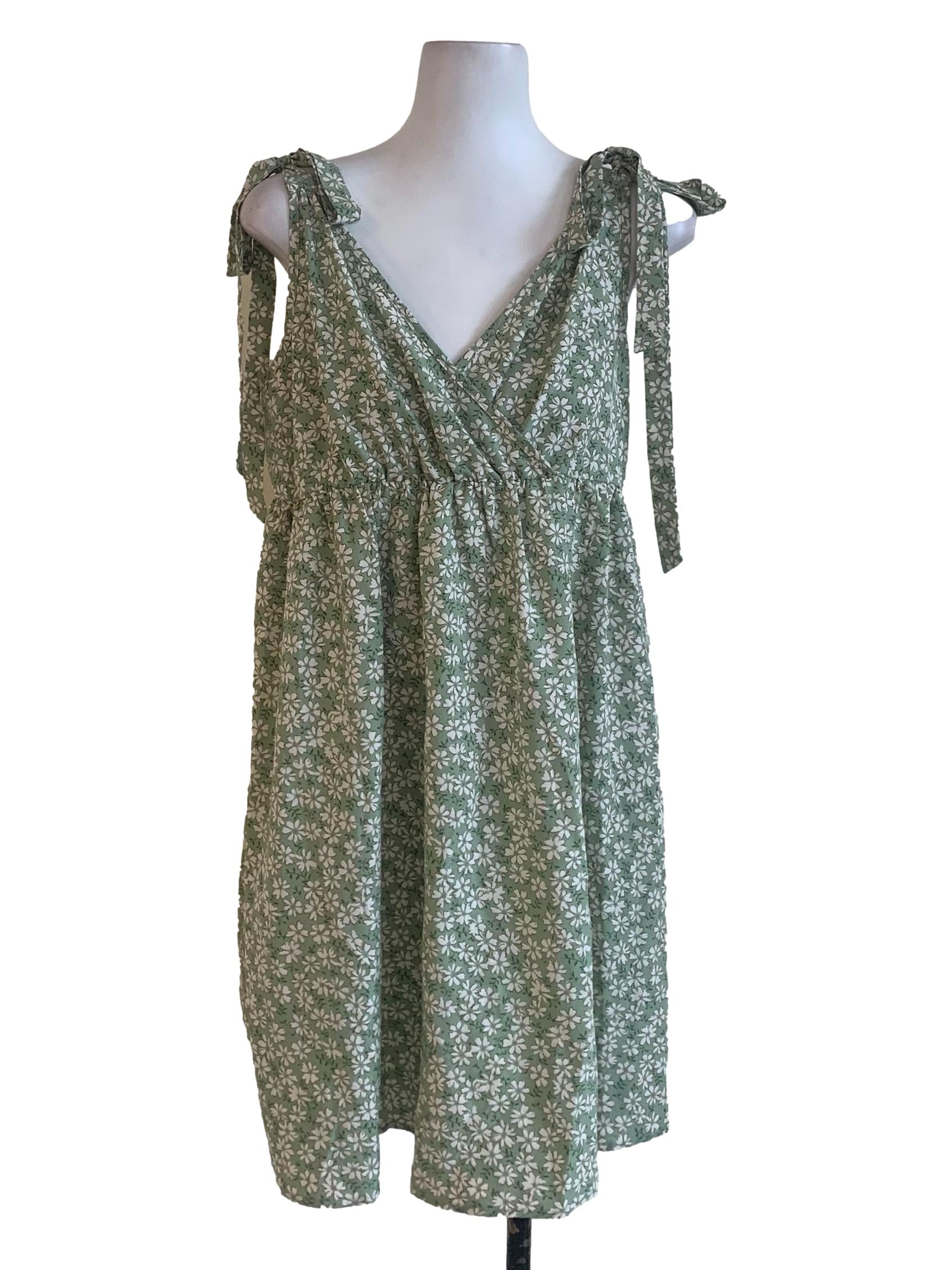 Olive Green Floral Pattern Dress