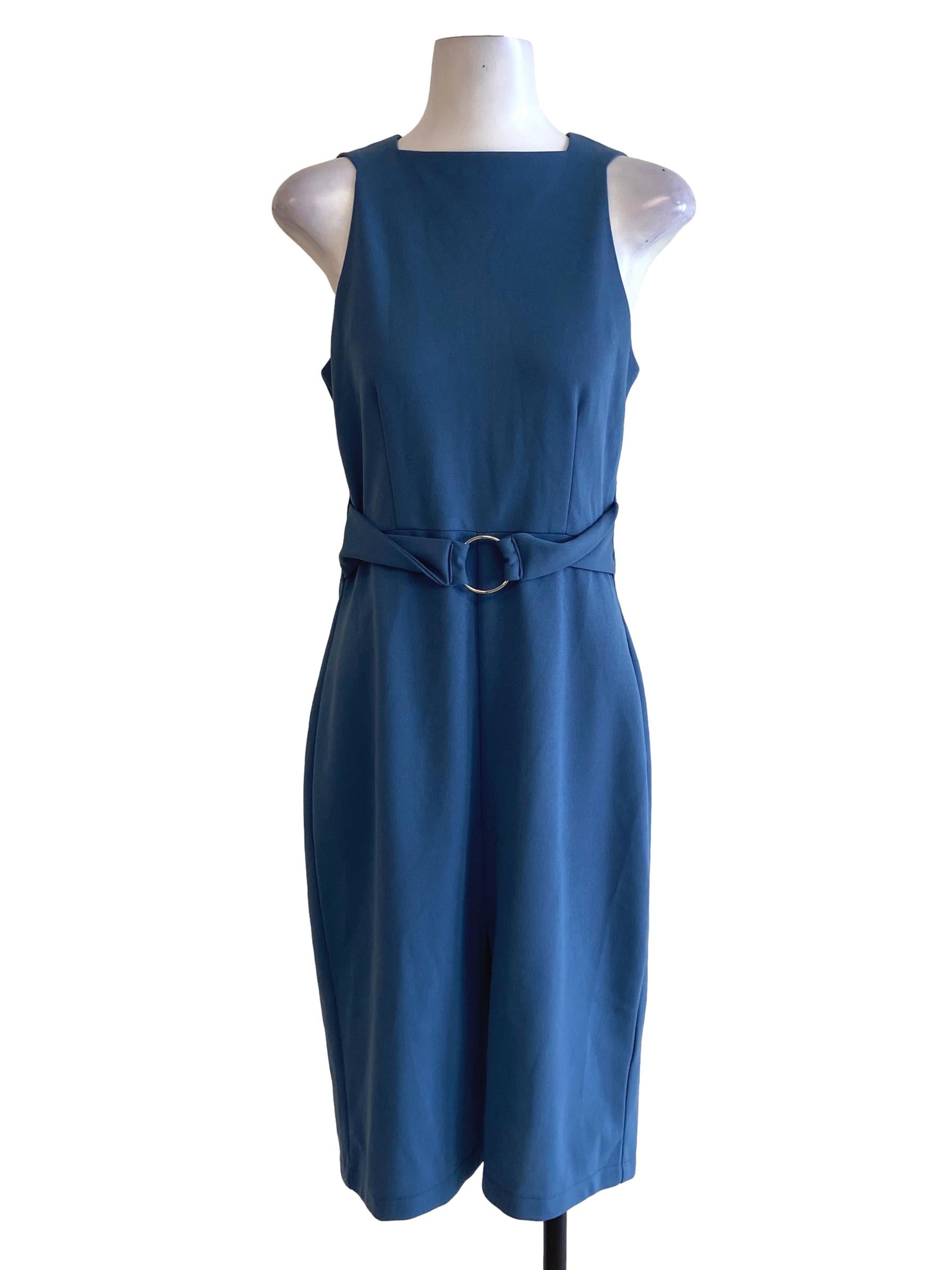 Stone Blue Sleeveless Slit Sheath Dress