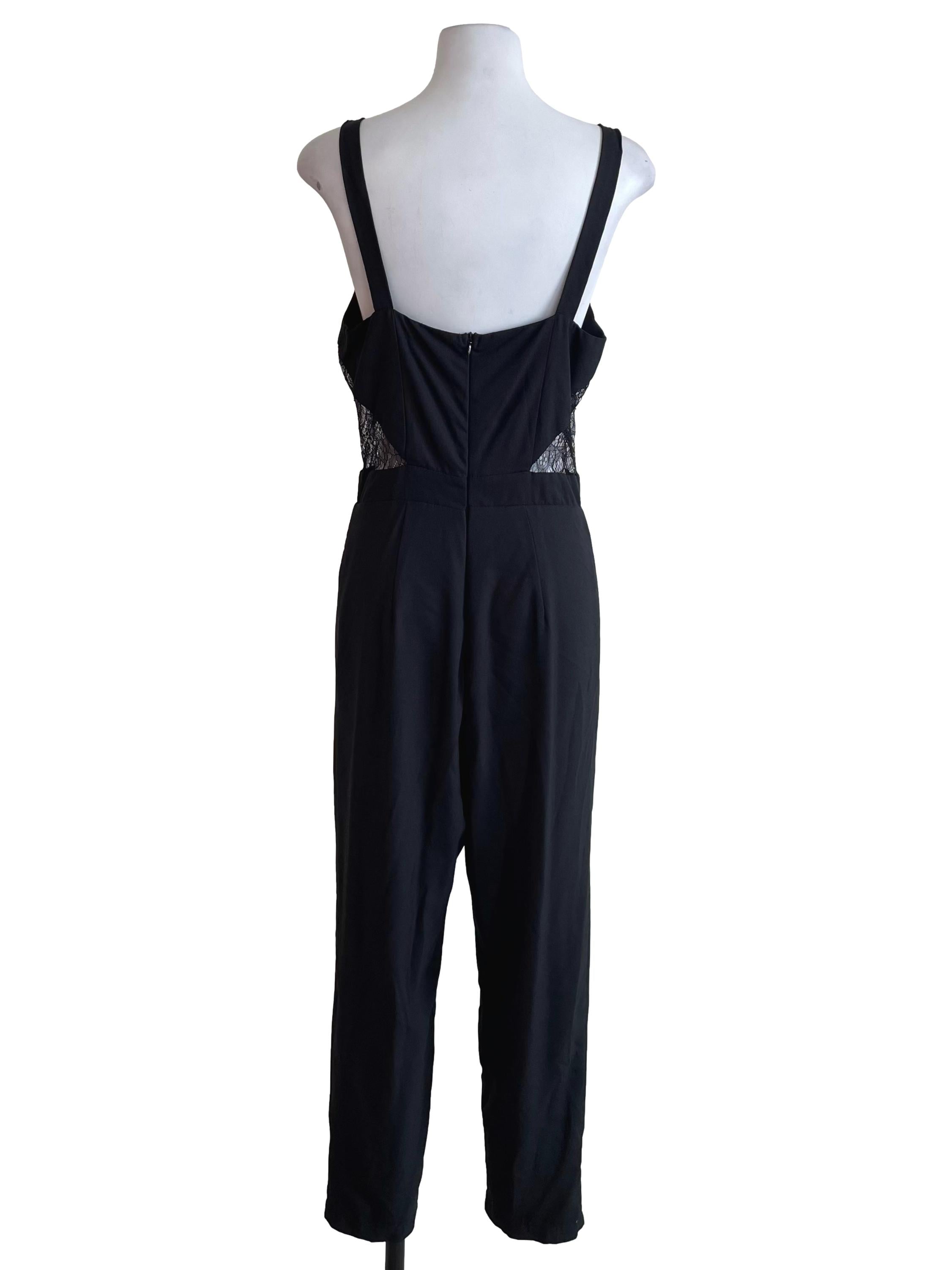 Black Laced Waist V Neck Jumpsuit