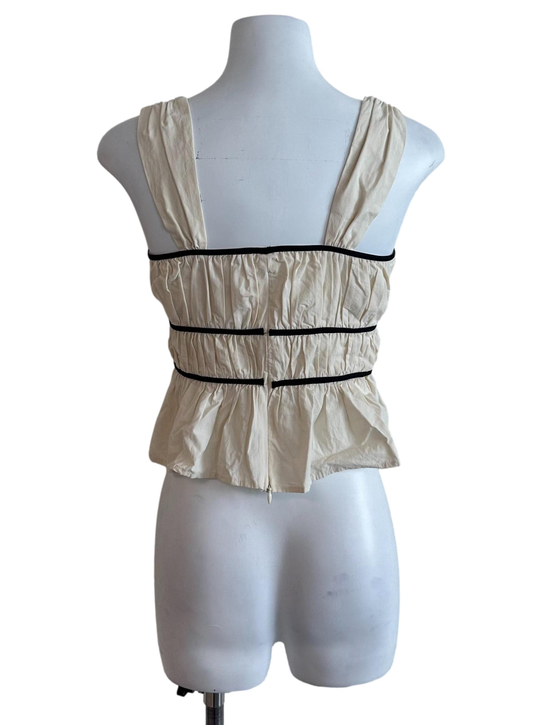 Cream Beige Ruched Ribbon Top