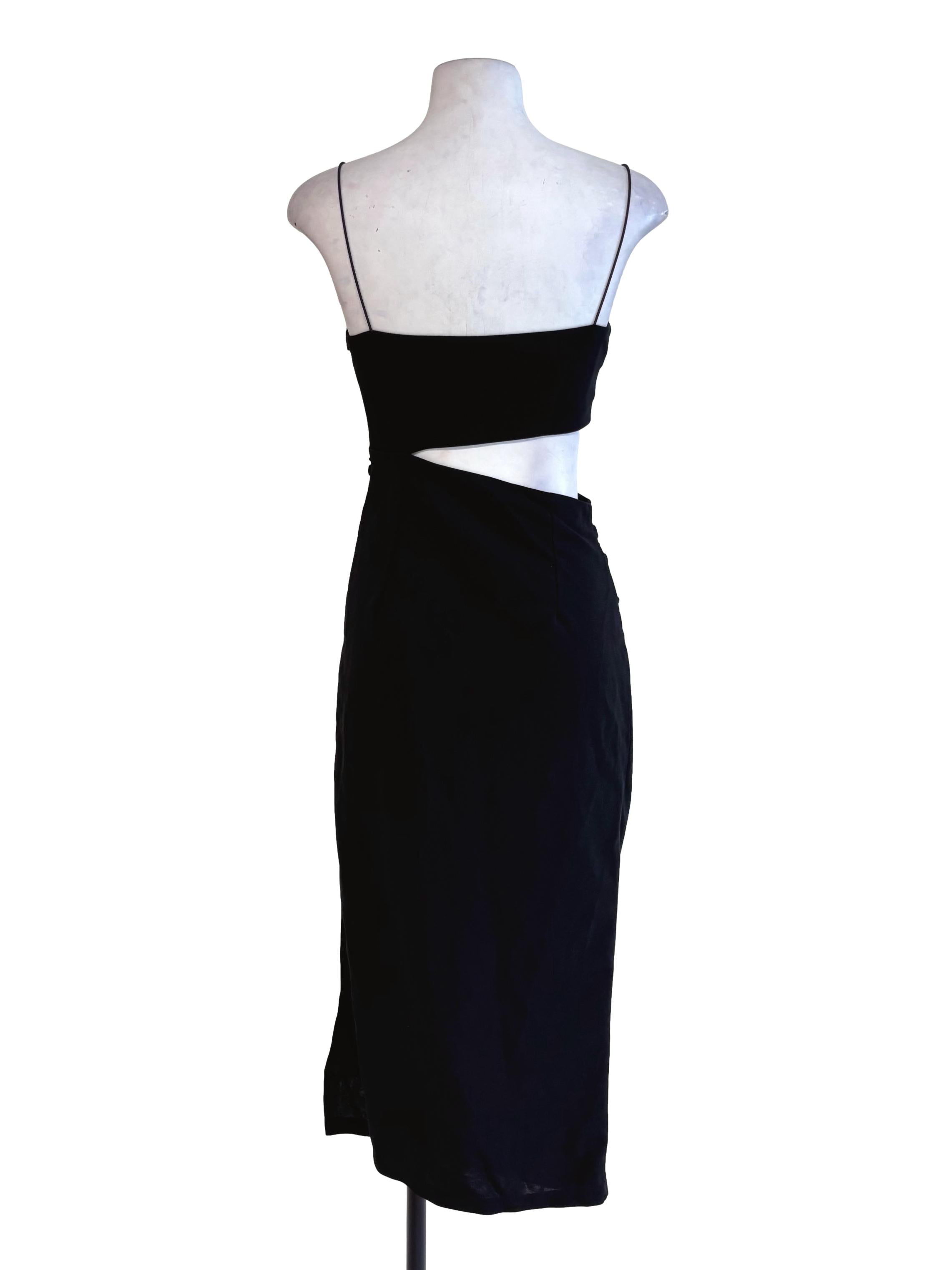 Black Cutout Waist Padded Dress