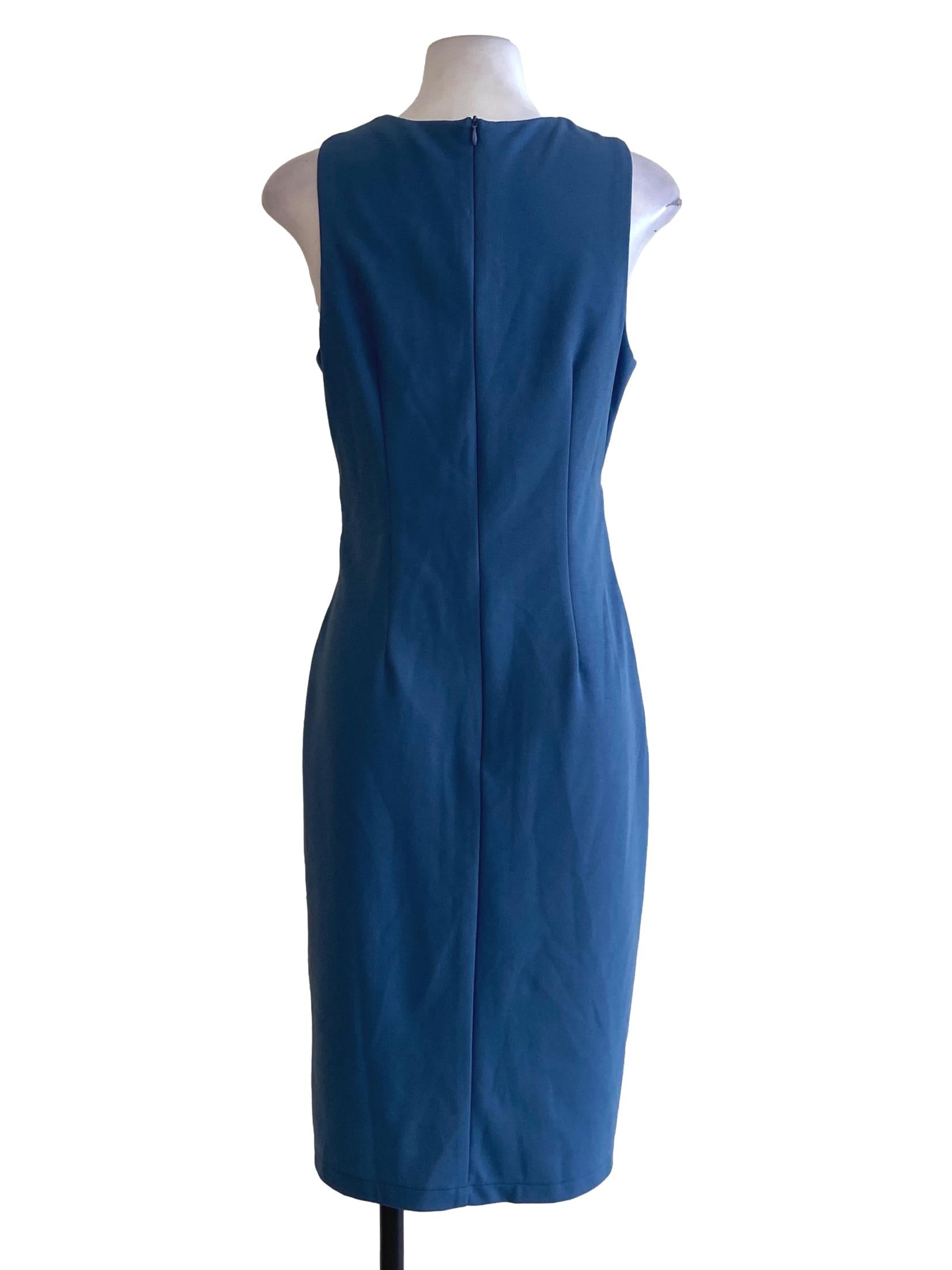 Stone Blue Sleeveless Slit Sheath Dress