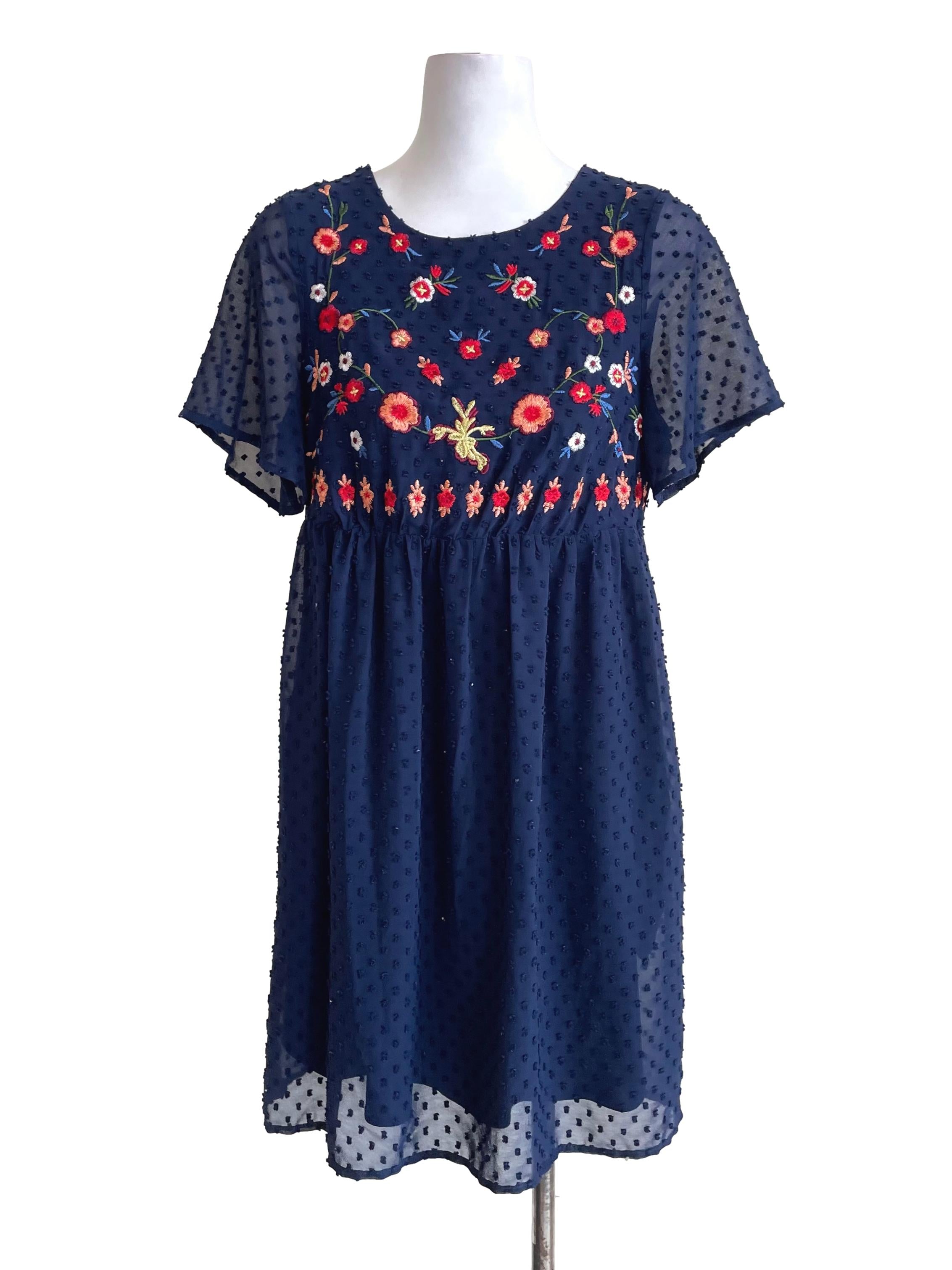 Navy Floral Chiffon Dress