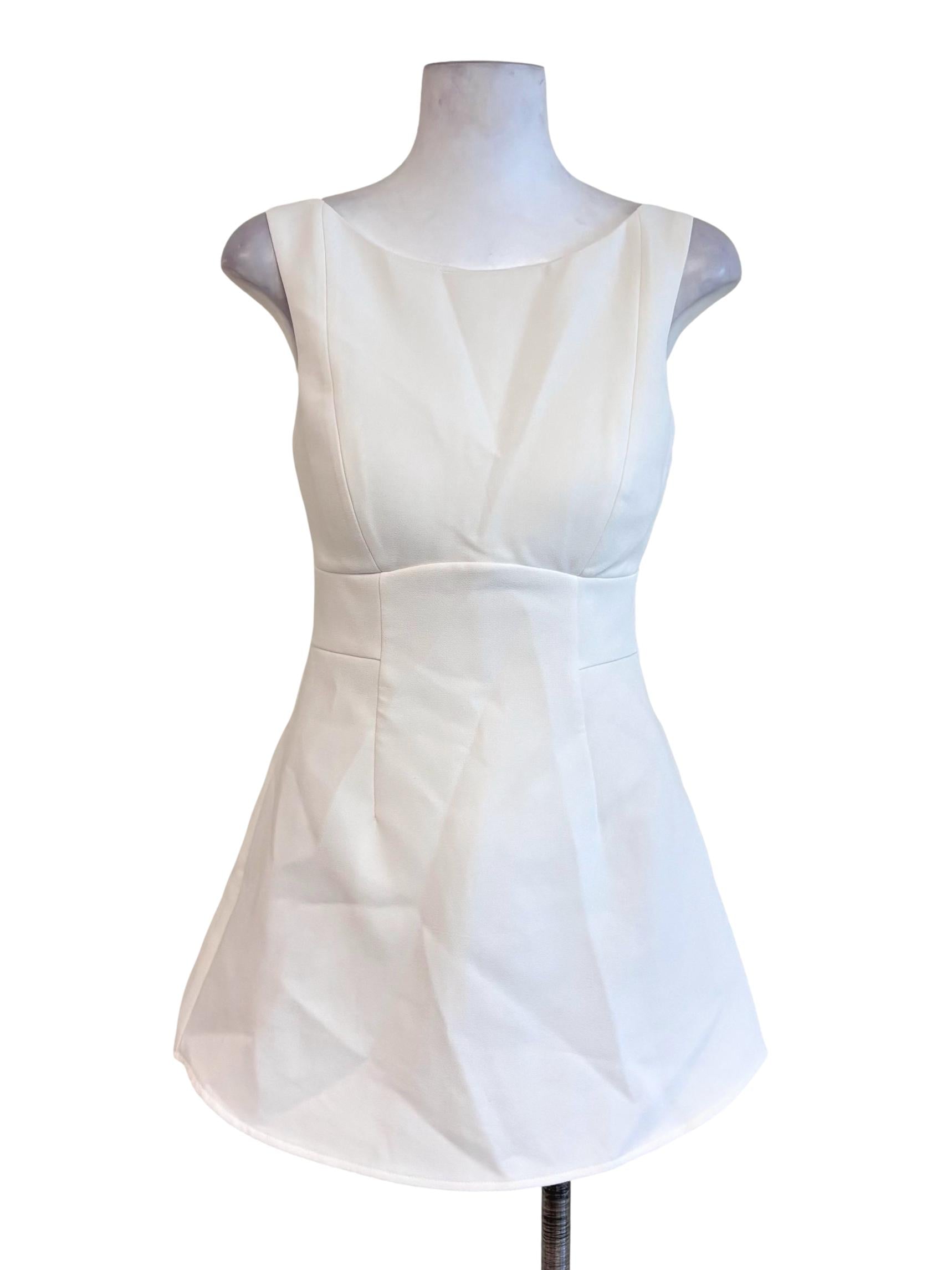 White Jewel Neck Mini Dress