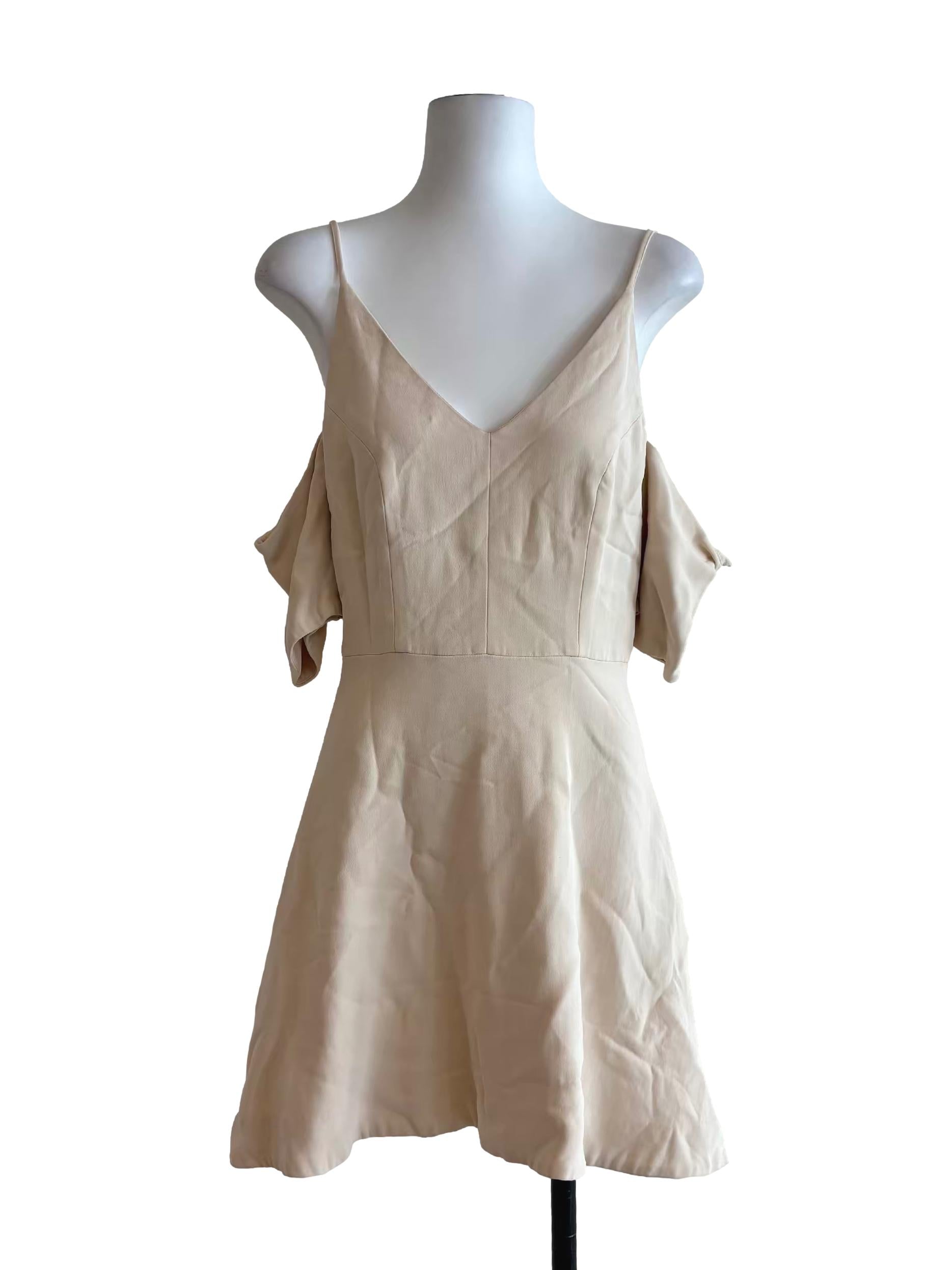 Beige Off Shoulder Mini A-Line Dress