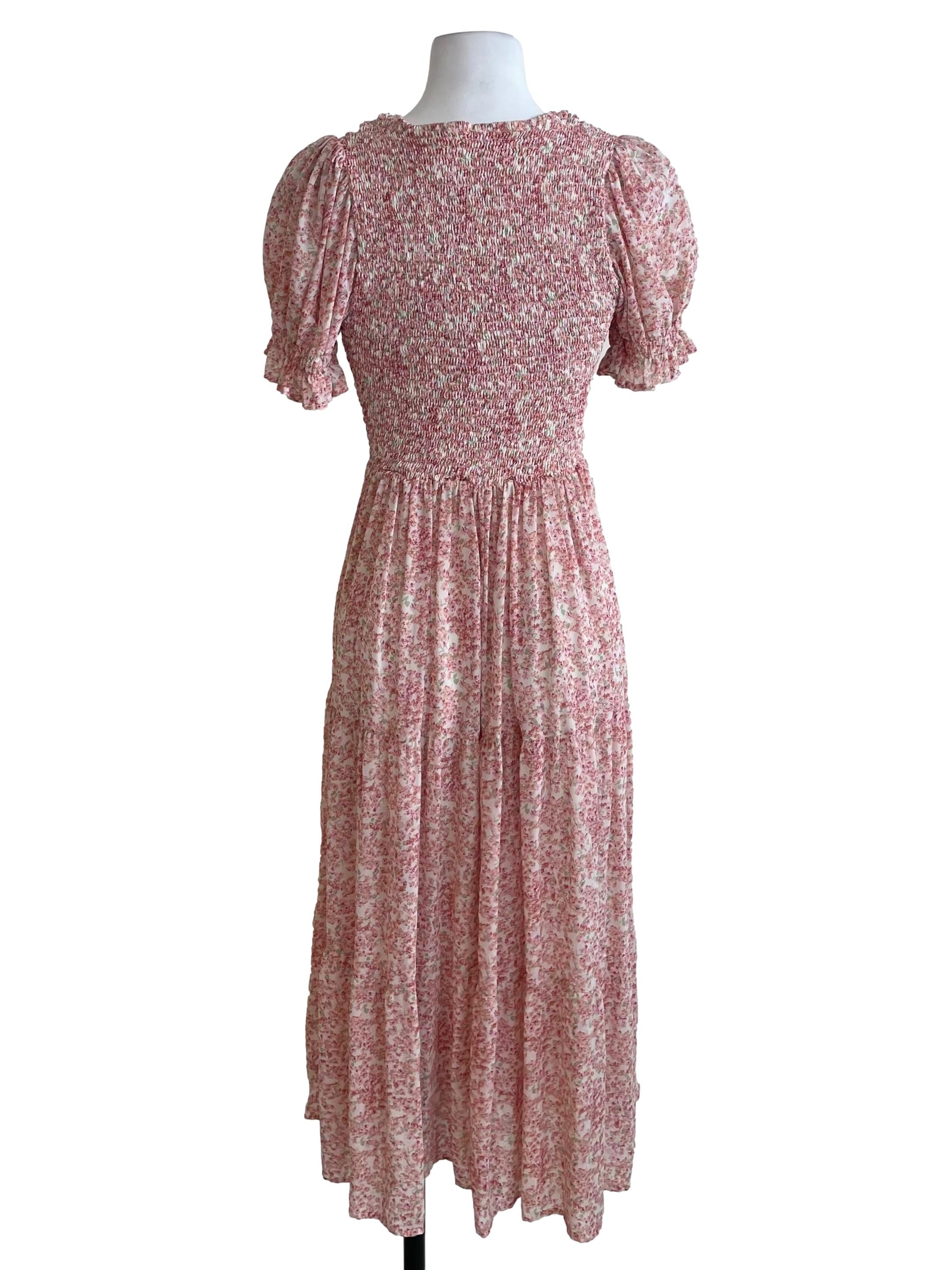 Flamingo Pink Floral Shirred Dress