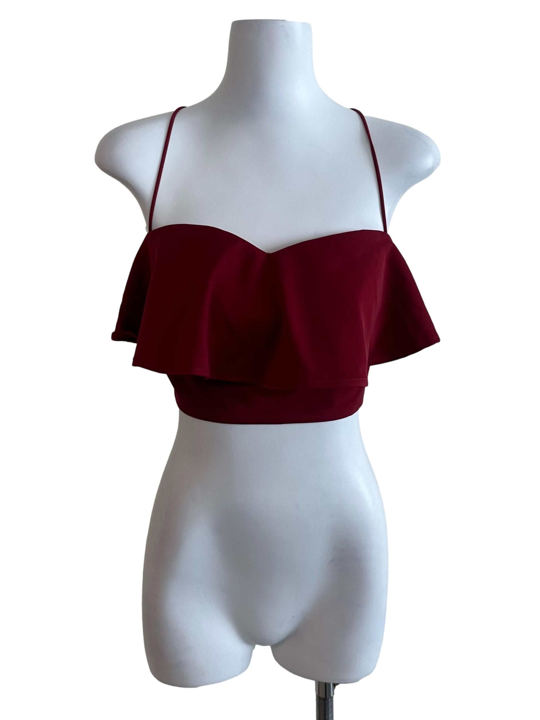 Maroon Red Sweetheart Back Overlap Strap Top