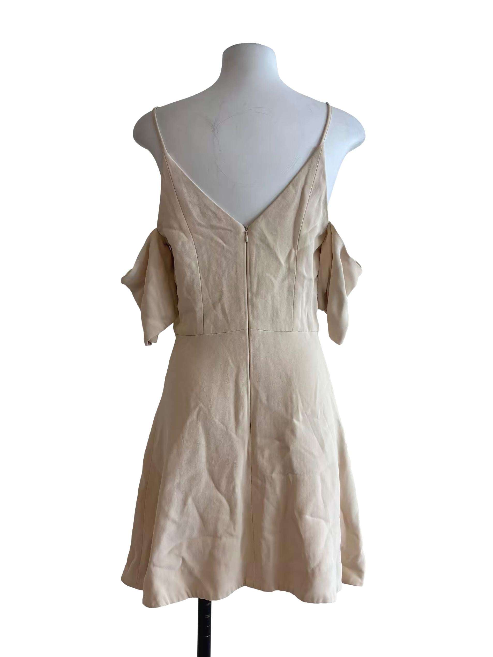 Beige Off Shoulder Mini A-Line Dress