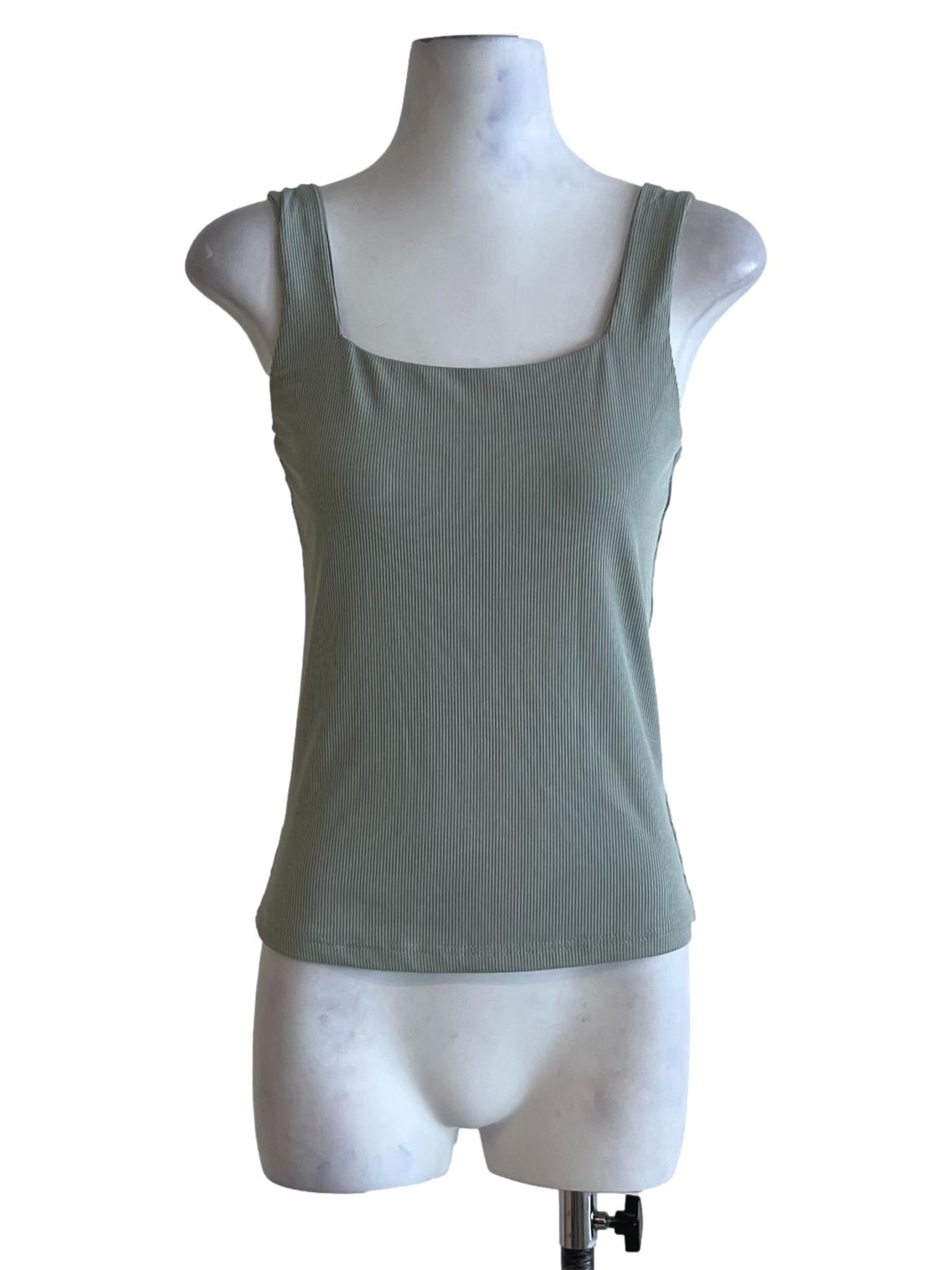 Olive Green Square Neckline Sleeveless Top
