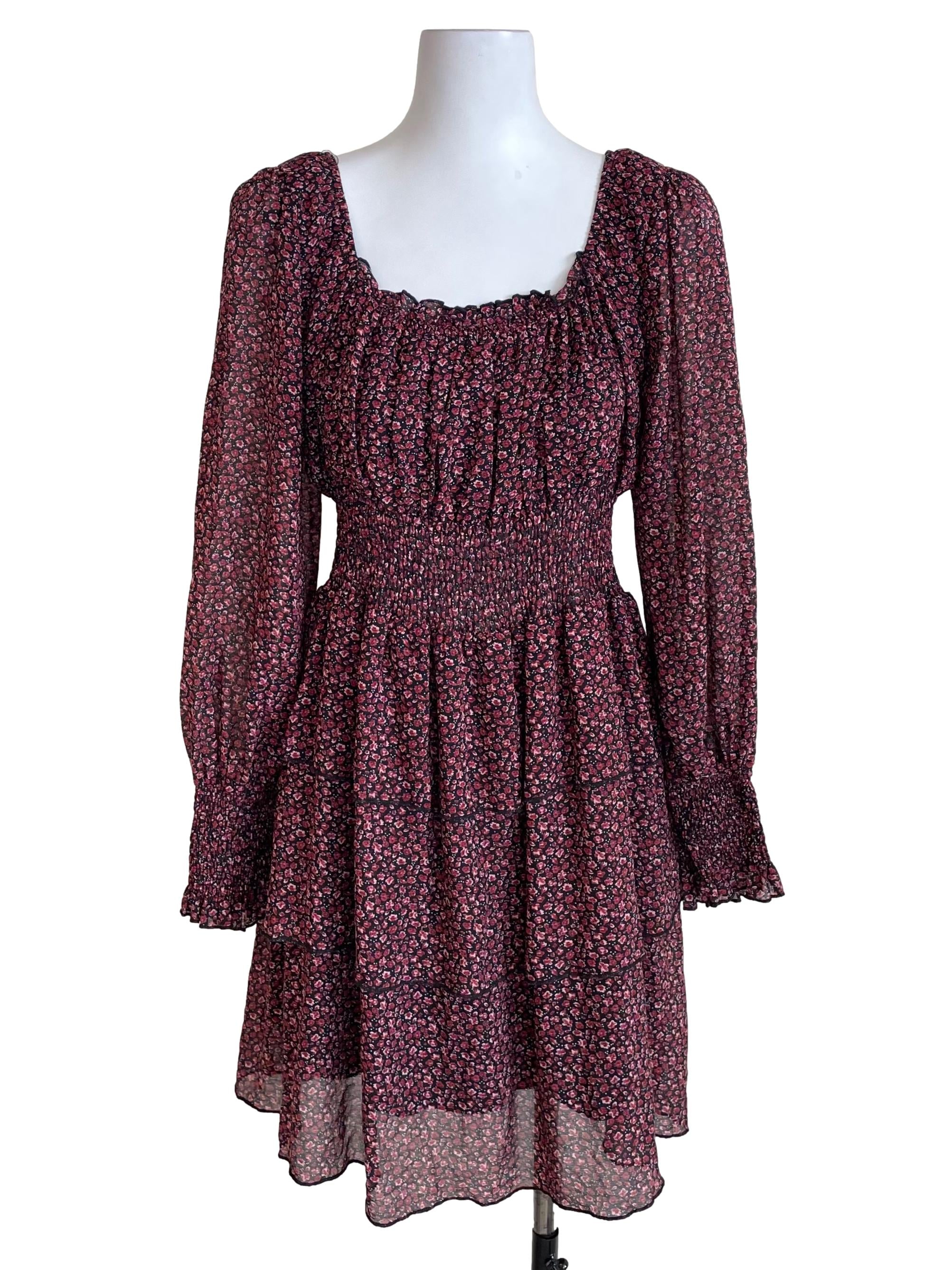 Black & Rosewood Floral Gypsy Dress