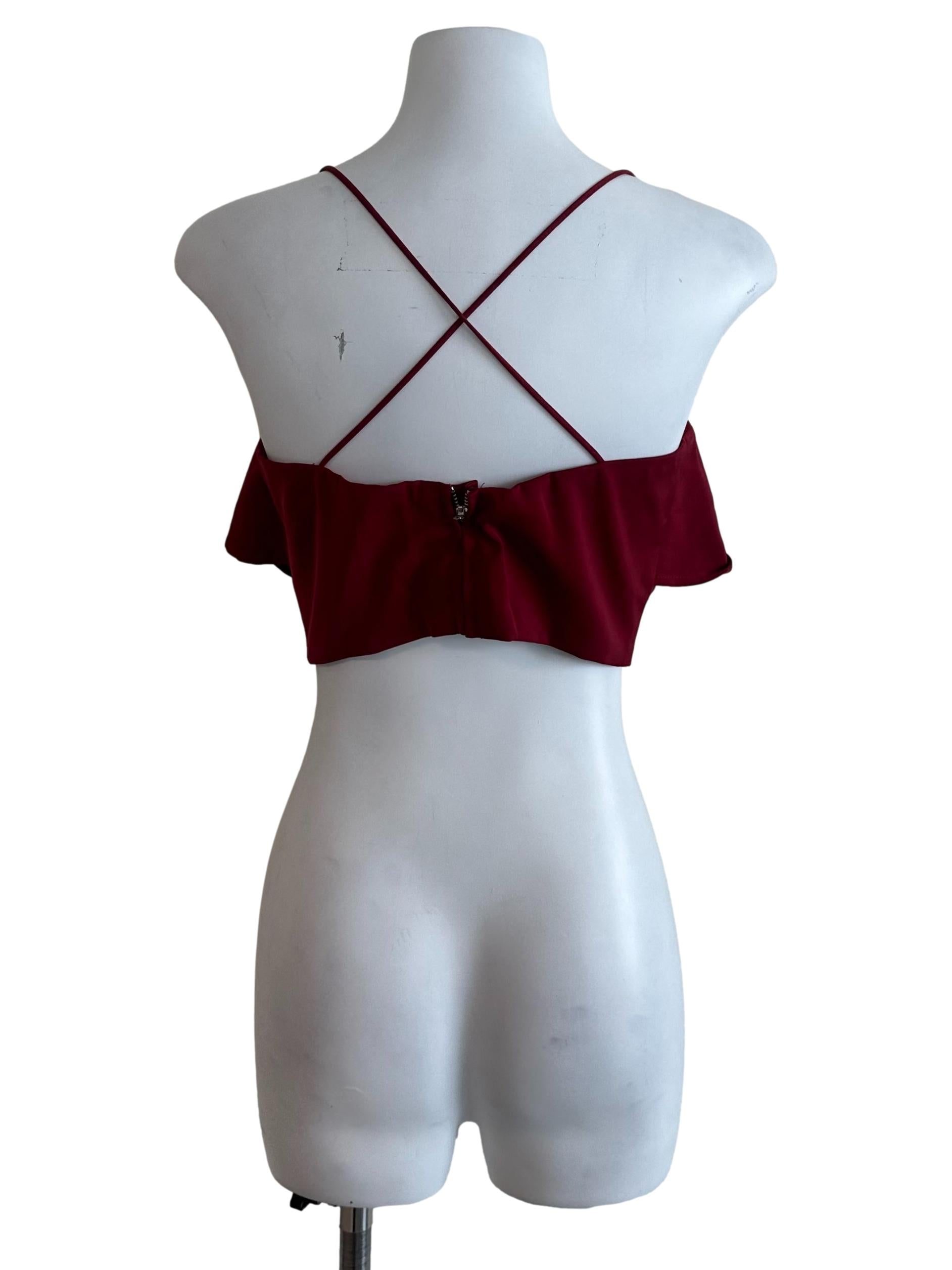 Maroon Red Sweetheart Back Overlap Strap Top