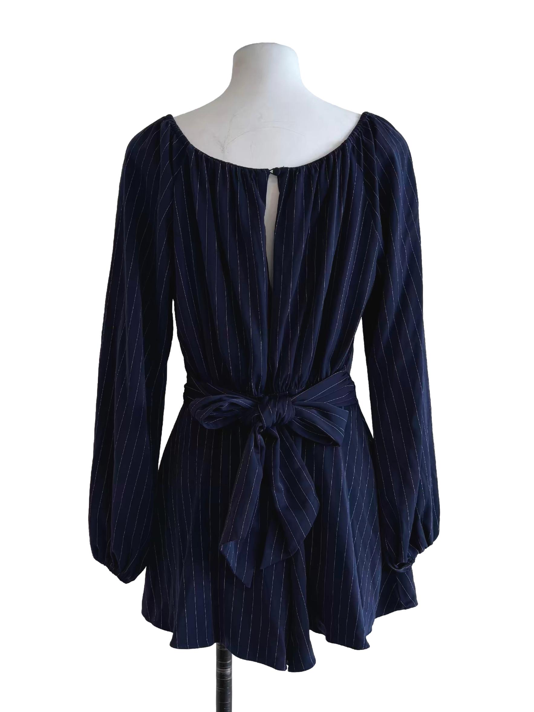 Navy Blue Scoop Neck Striped Romper