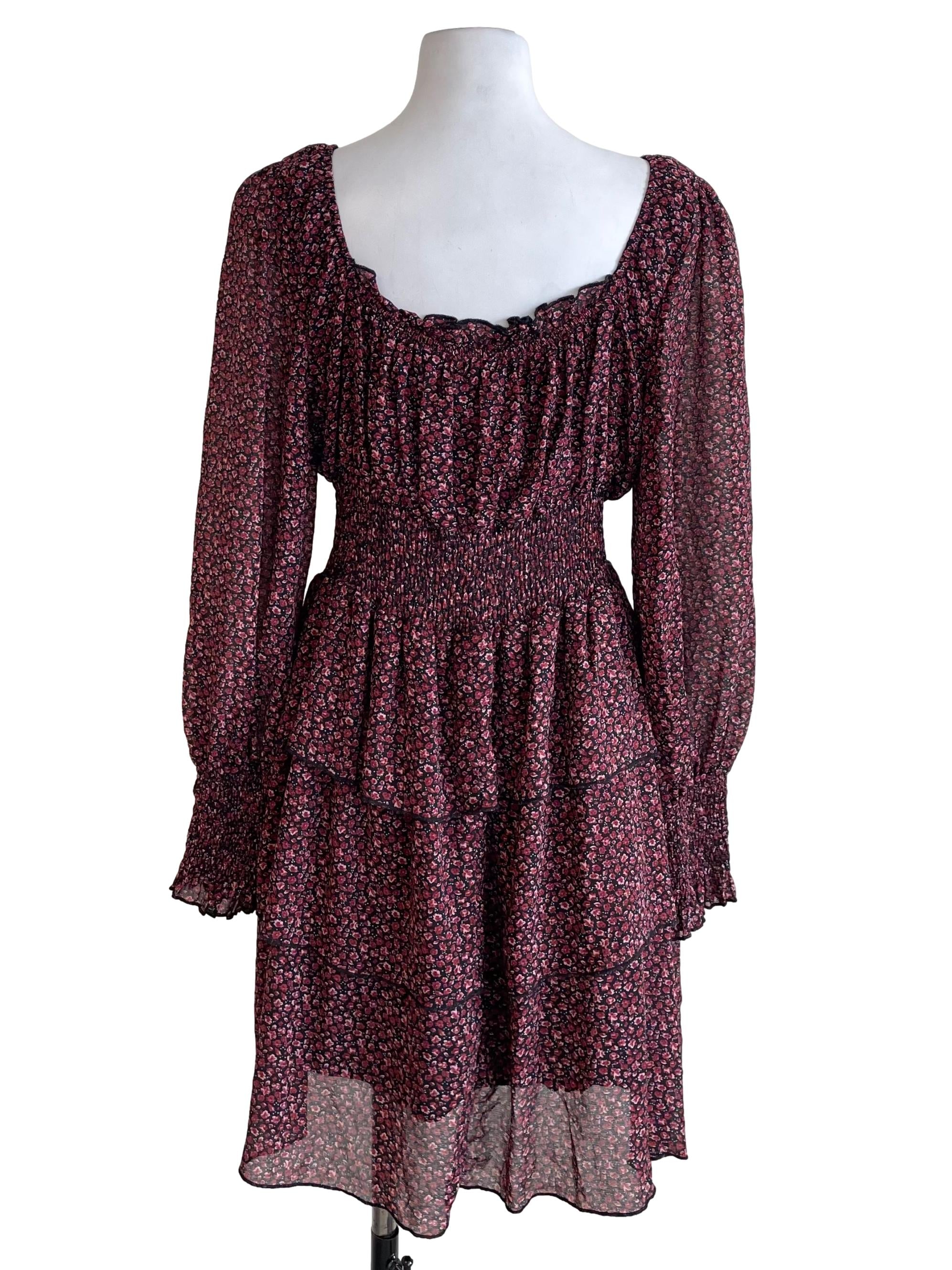 Black & Rosewood Floral Gypsy Dress
