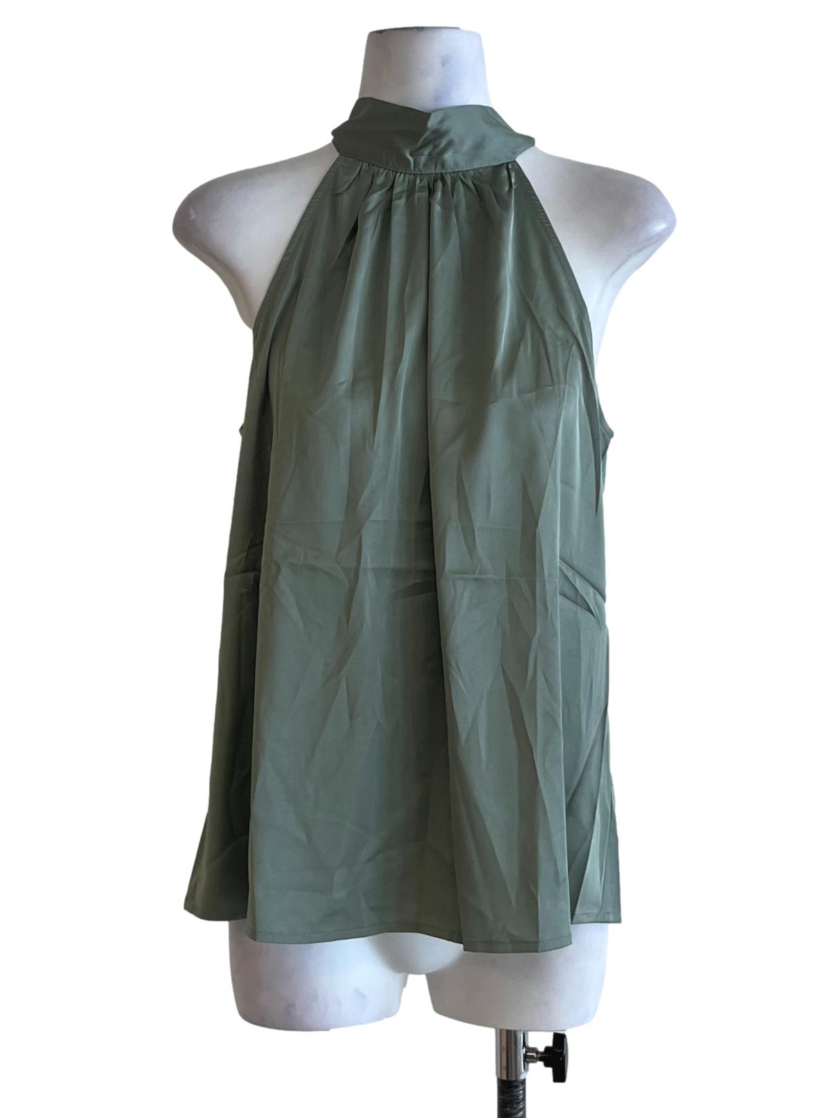 Sage Green High Neckline Sleeveless Top