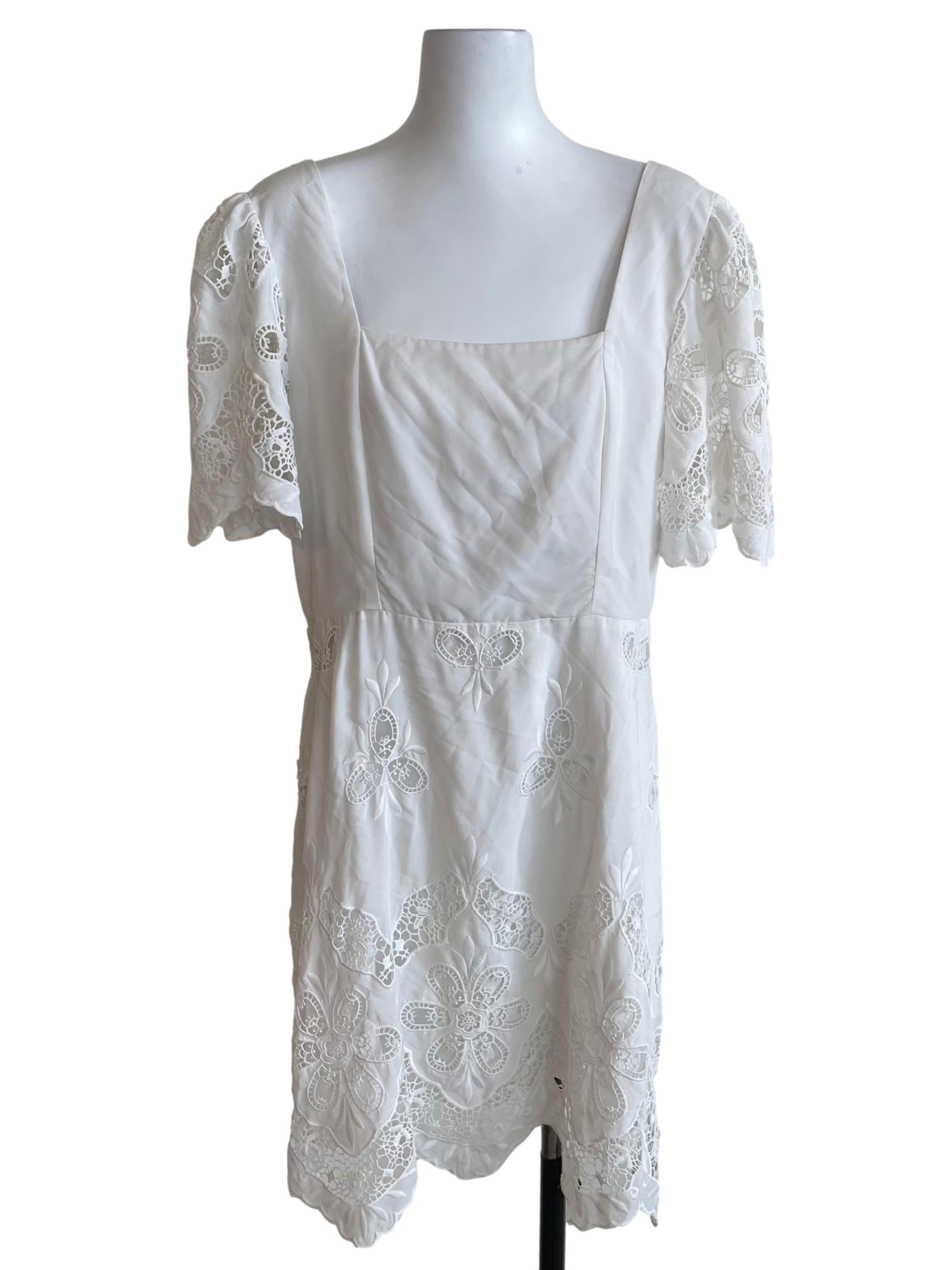 White Embroidery Square Neck Dress