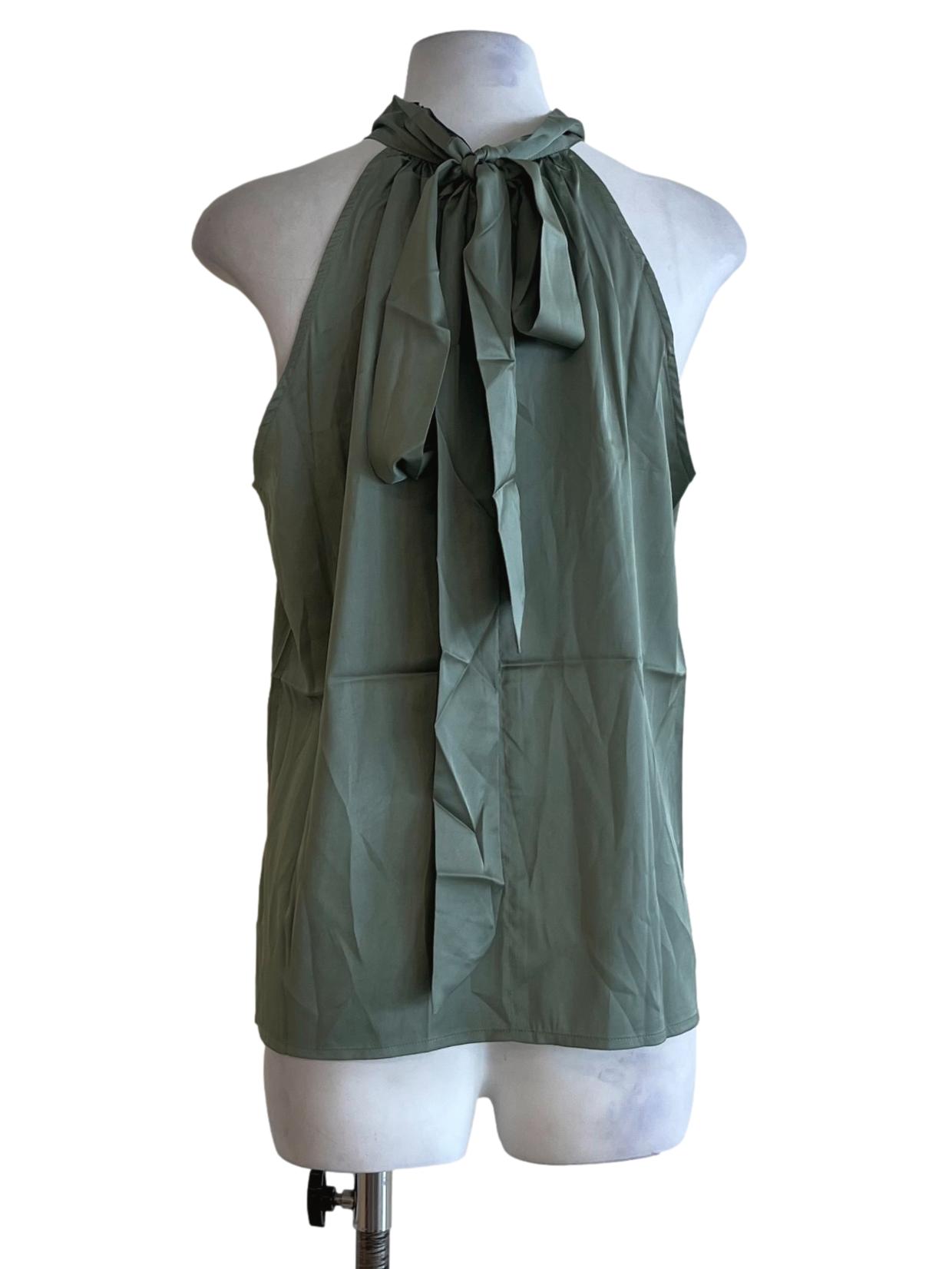 Sage Green High Neckline Sleeveless Top