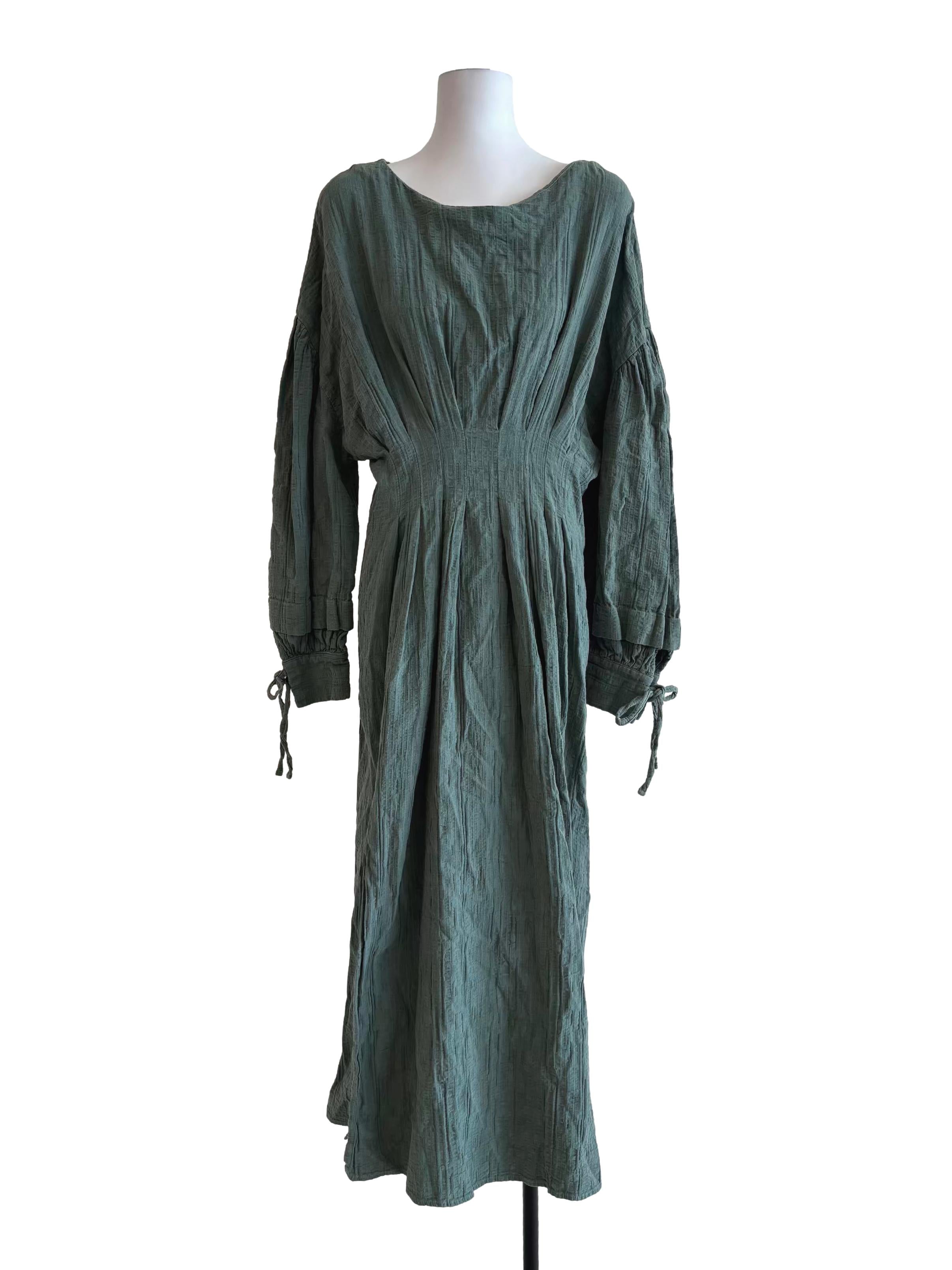Fern Green Long Sleeve Textured Dress