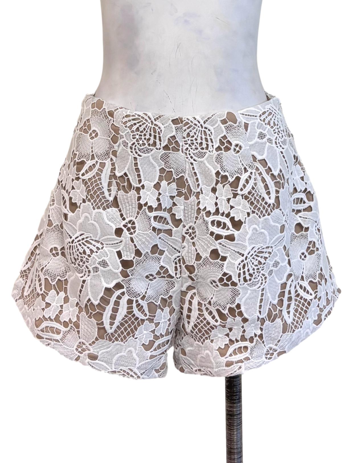 White Diorella Floral Guipure Lace Shorts