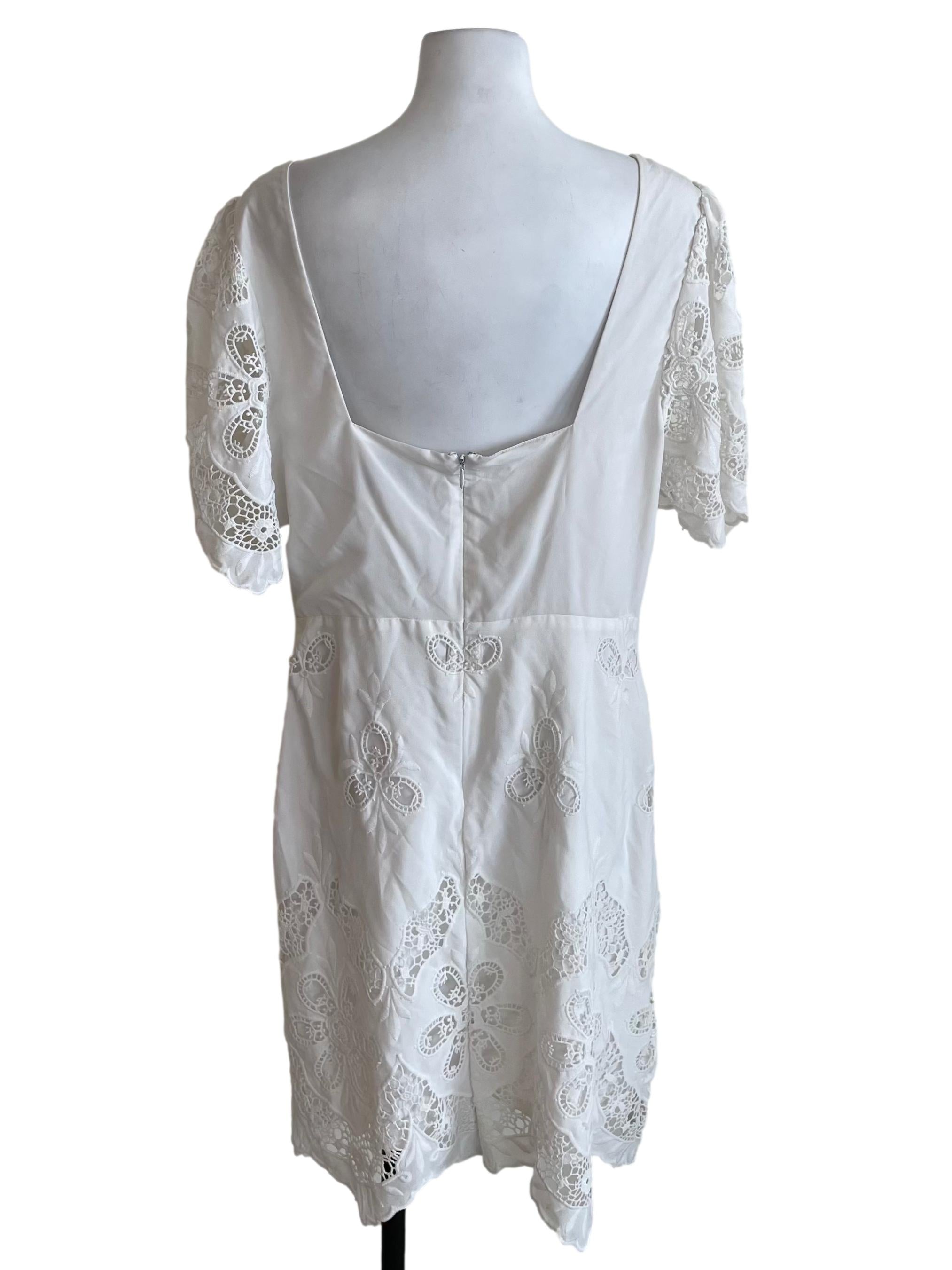 White Embroidery Square Neck Dress