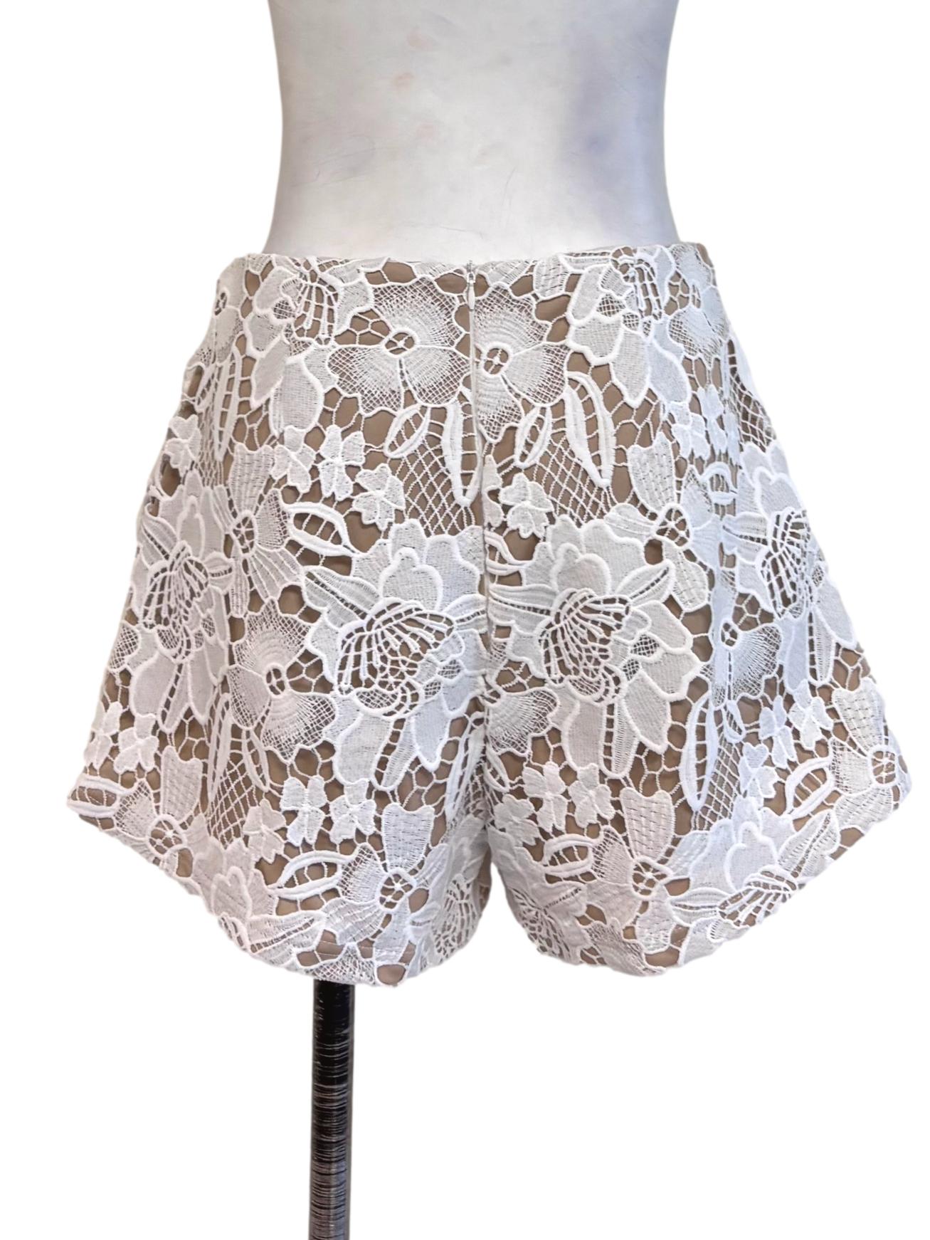 White Diorella Floral Guipure Lace Shorts
