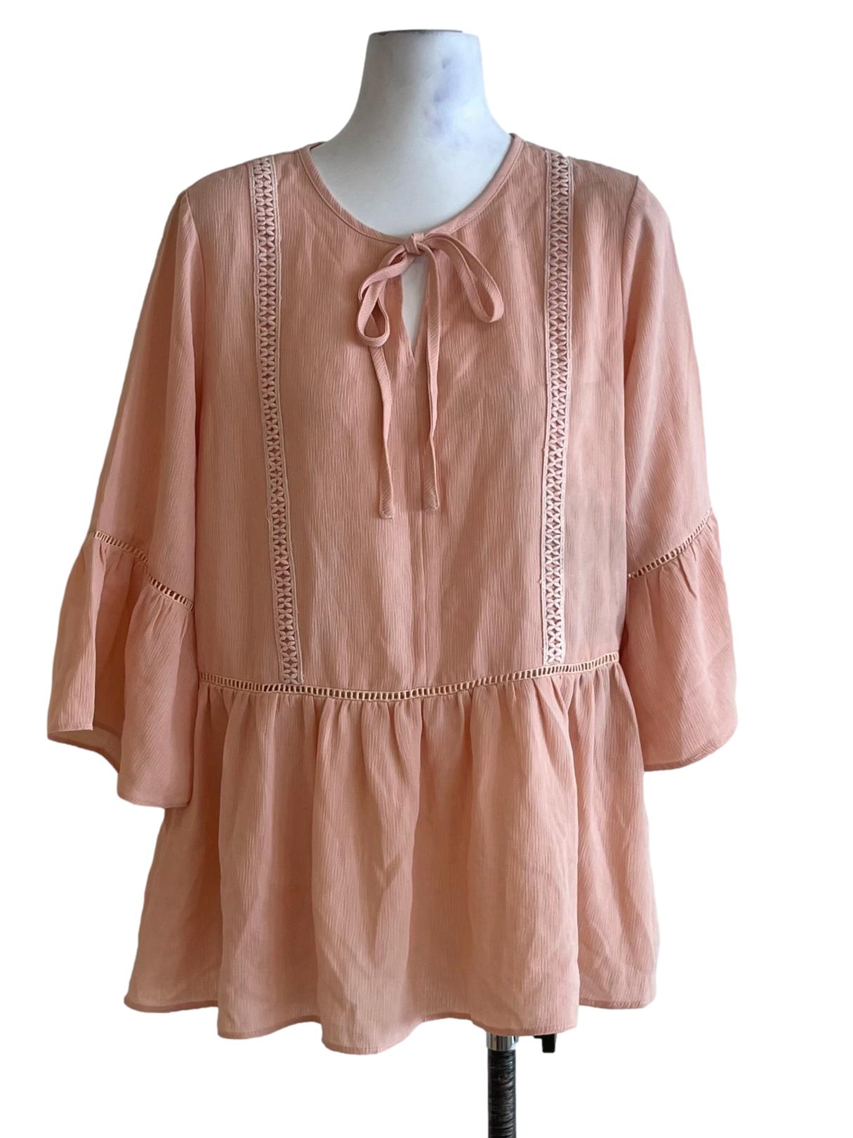 Peach Pink Jewel Neckline Blouse