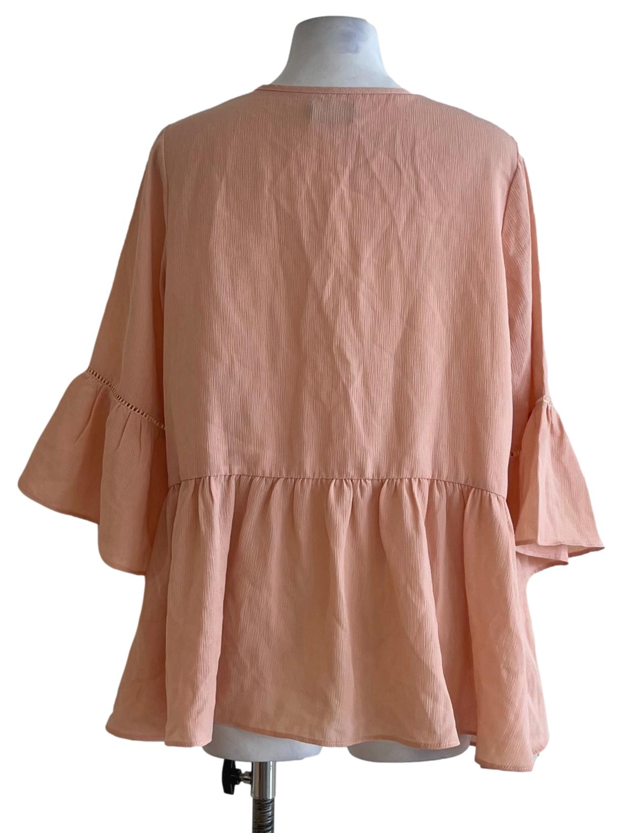 Peach Pink Jewel Neckline Blouse
