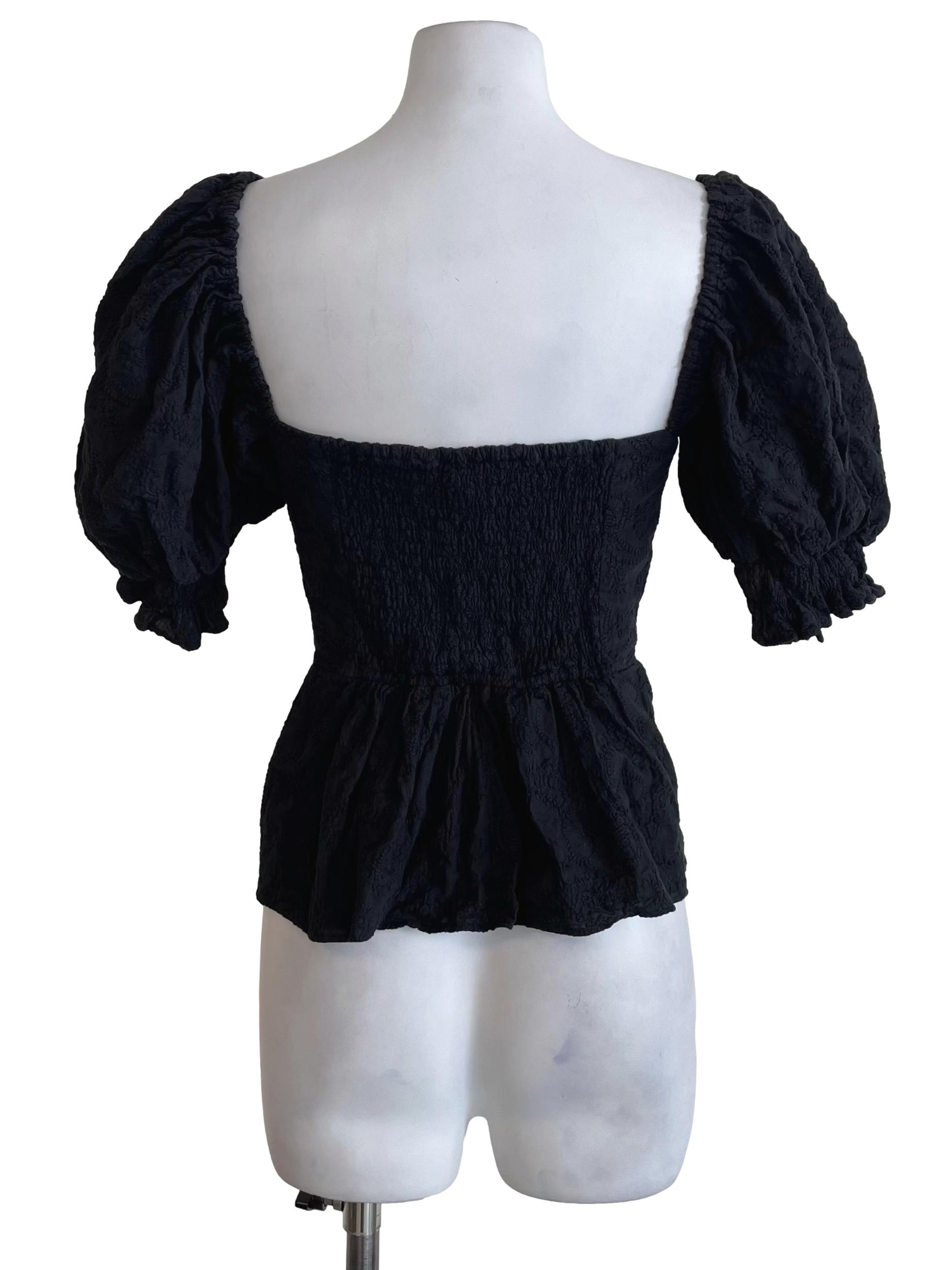 Charcoal Black Puff Sleeves Peplum Top