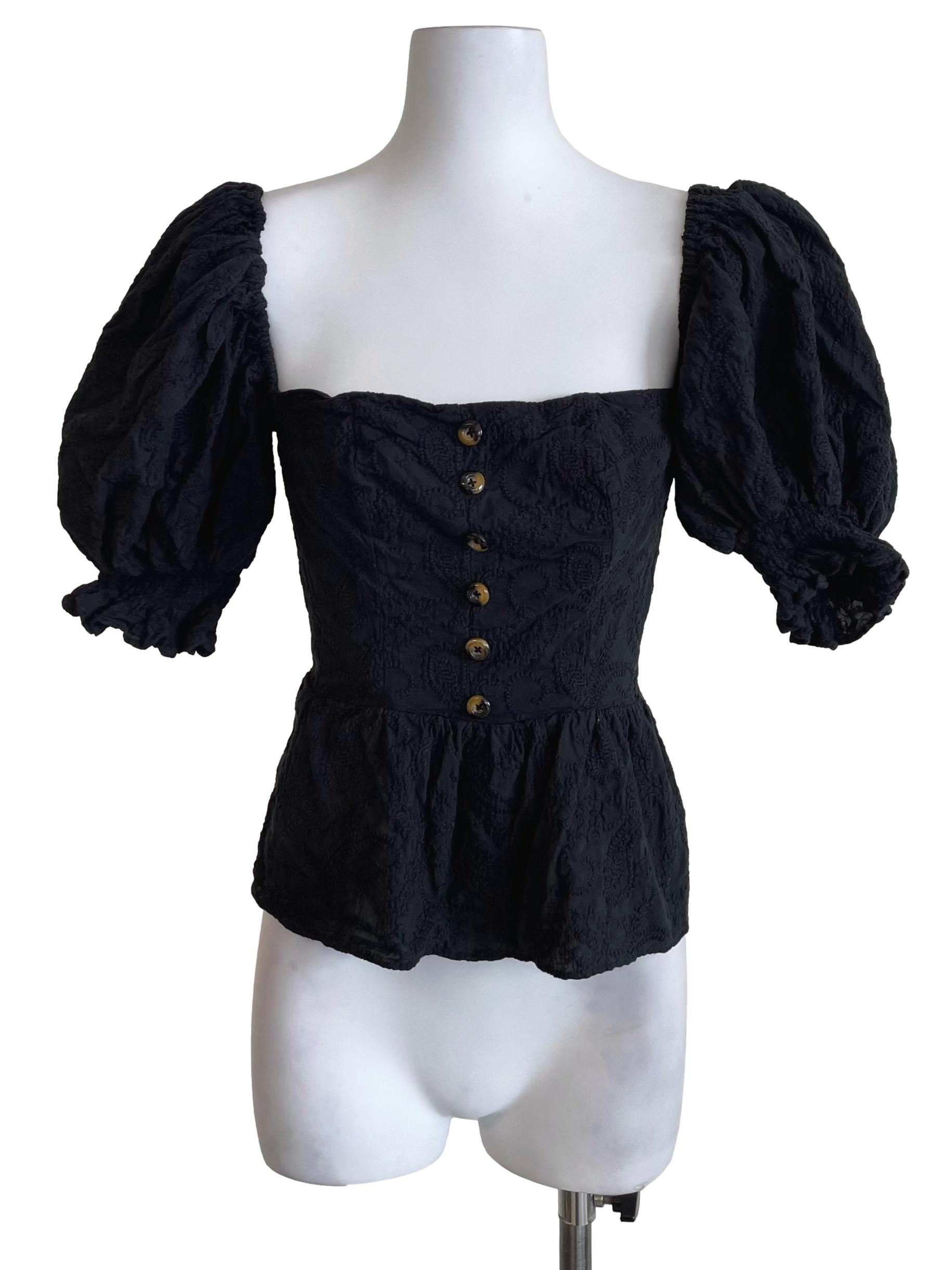 Charcoal Black Puff Sleeves Peplum Top