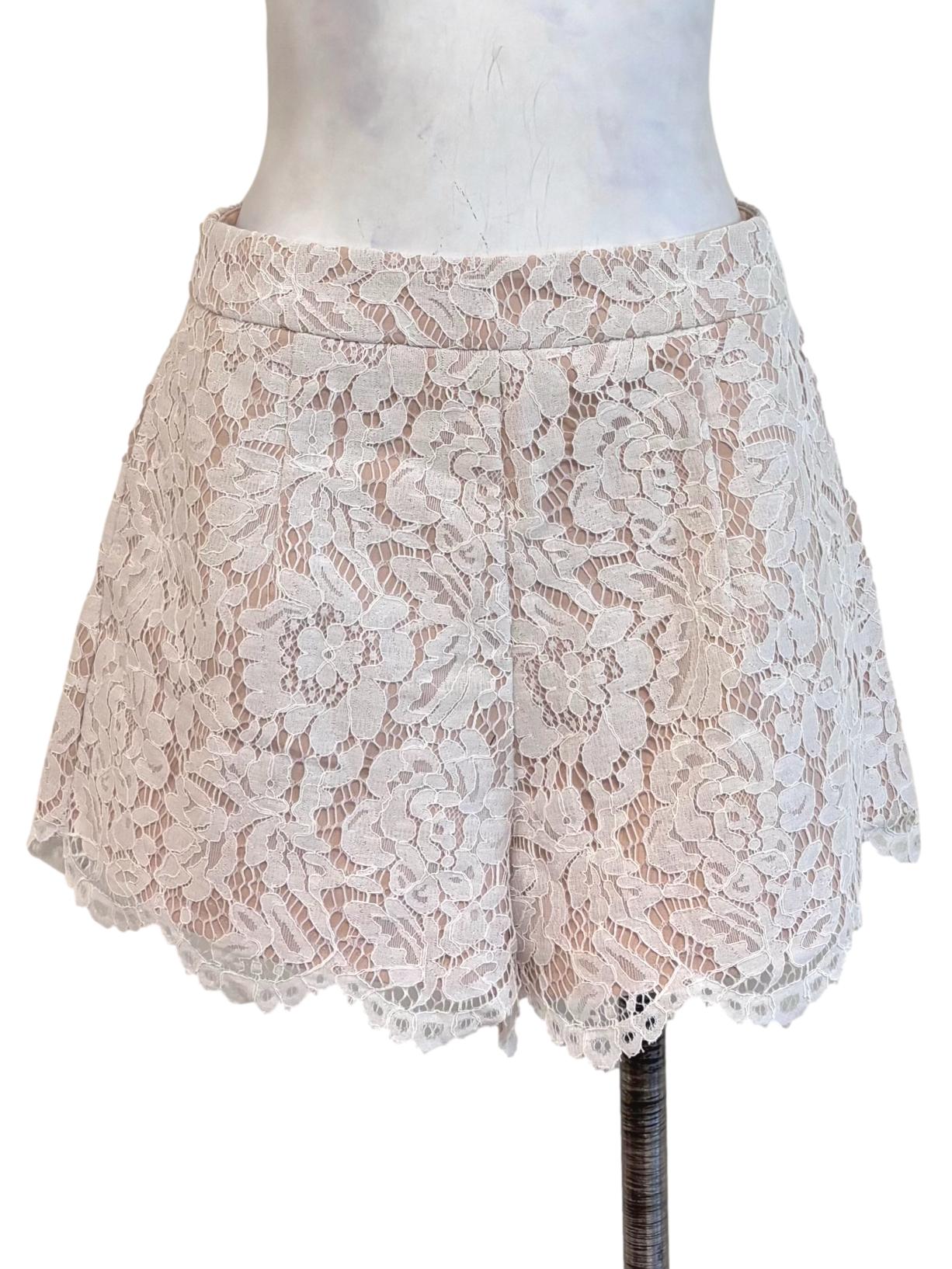 Ivory White Floral Lace Shorts