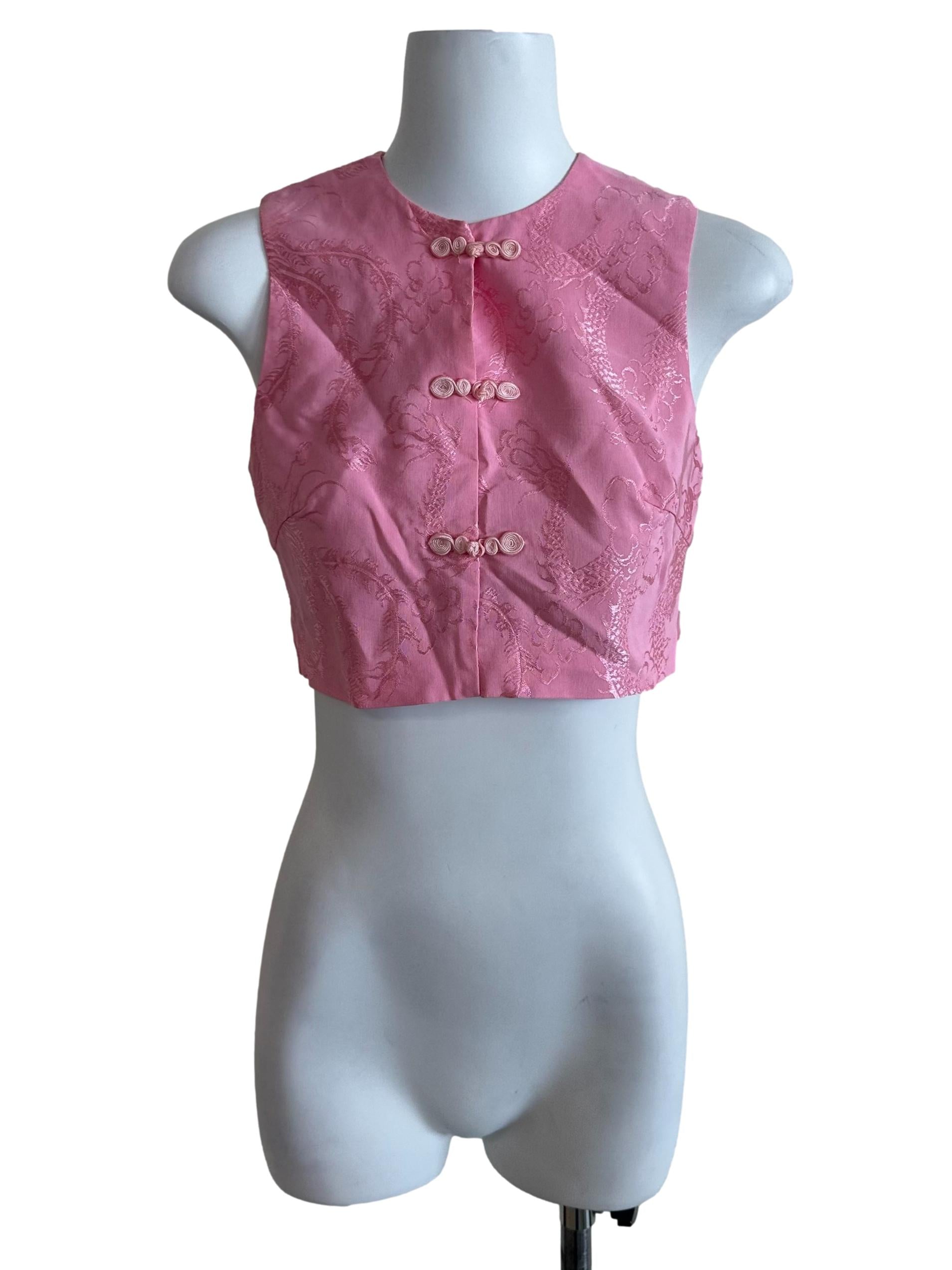 Candy Pink Textured Cheongsam Crop Top