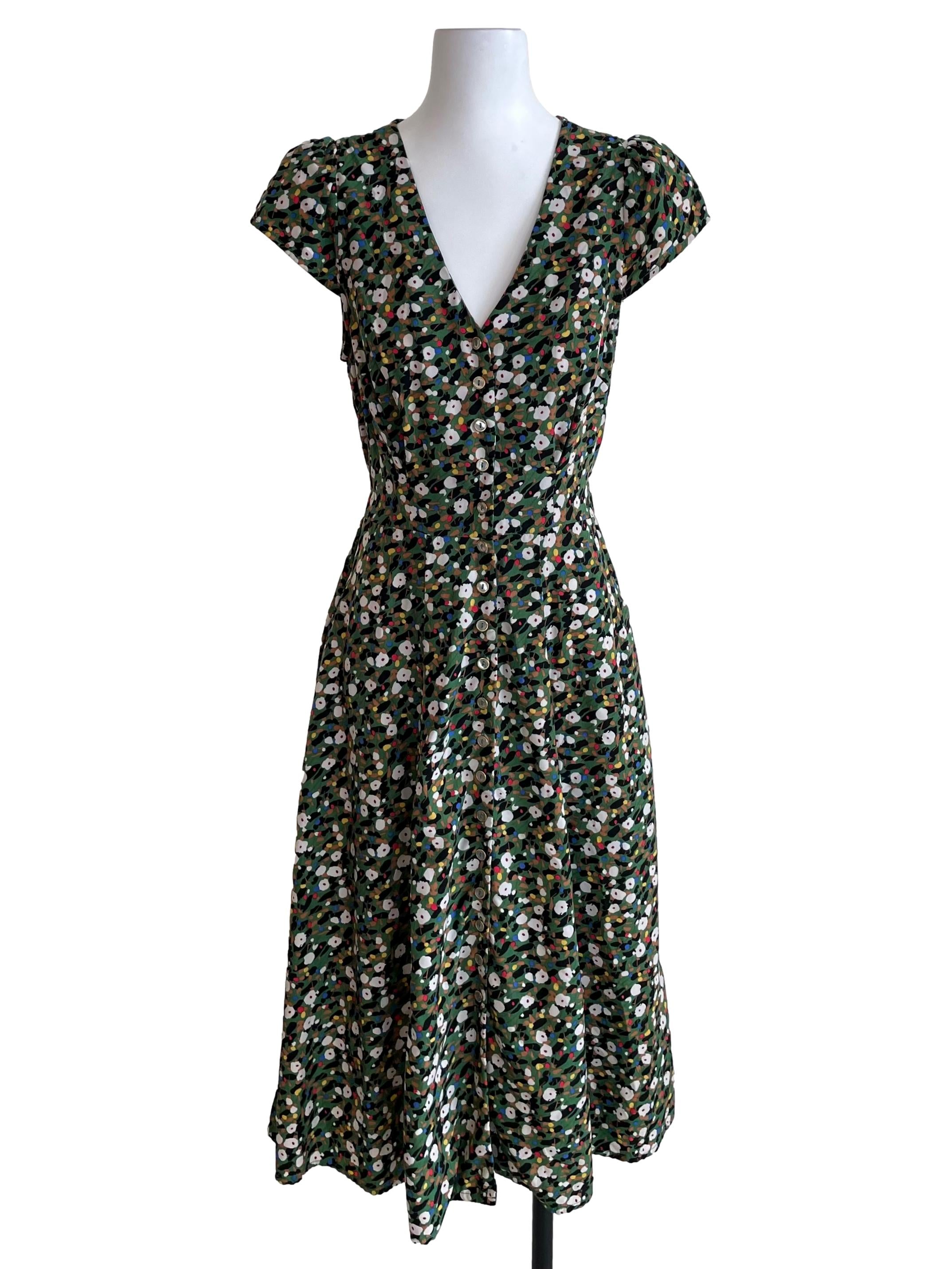 Pear Green Floral Button Down Dress