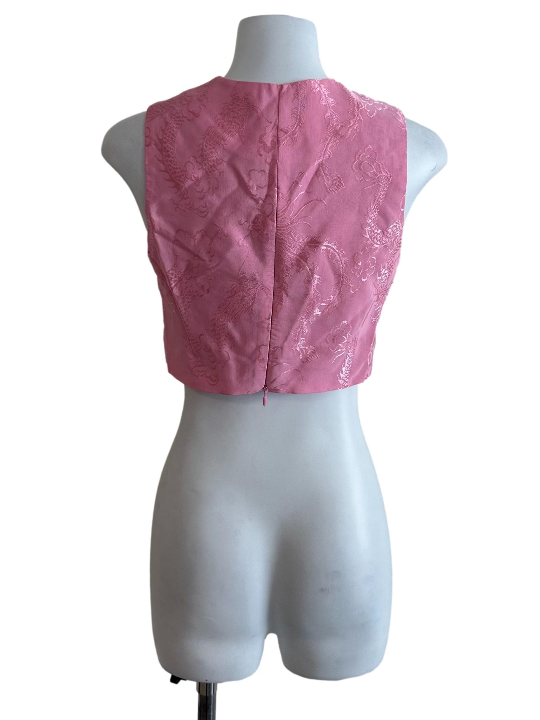 Candy Pink Textured Cheongsam Crop Top