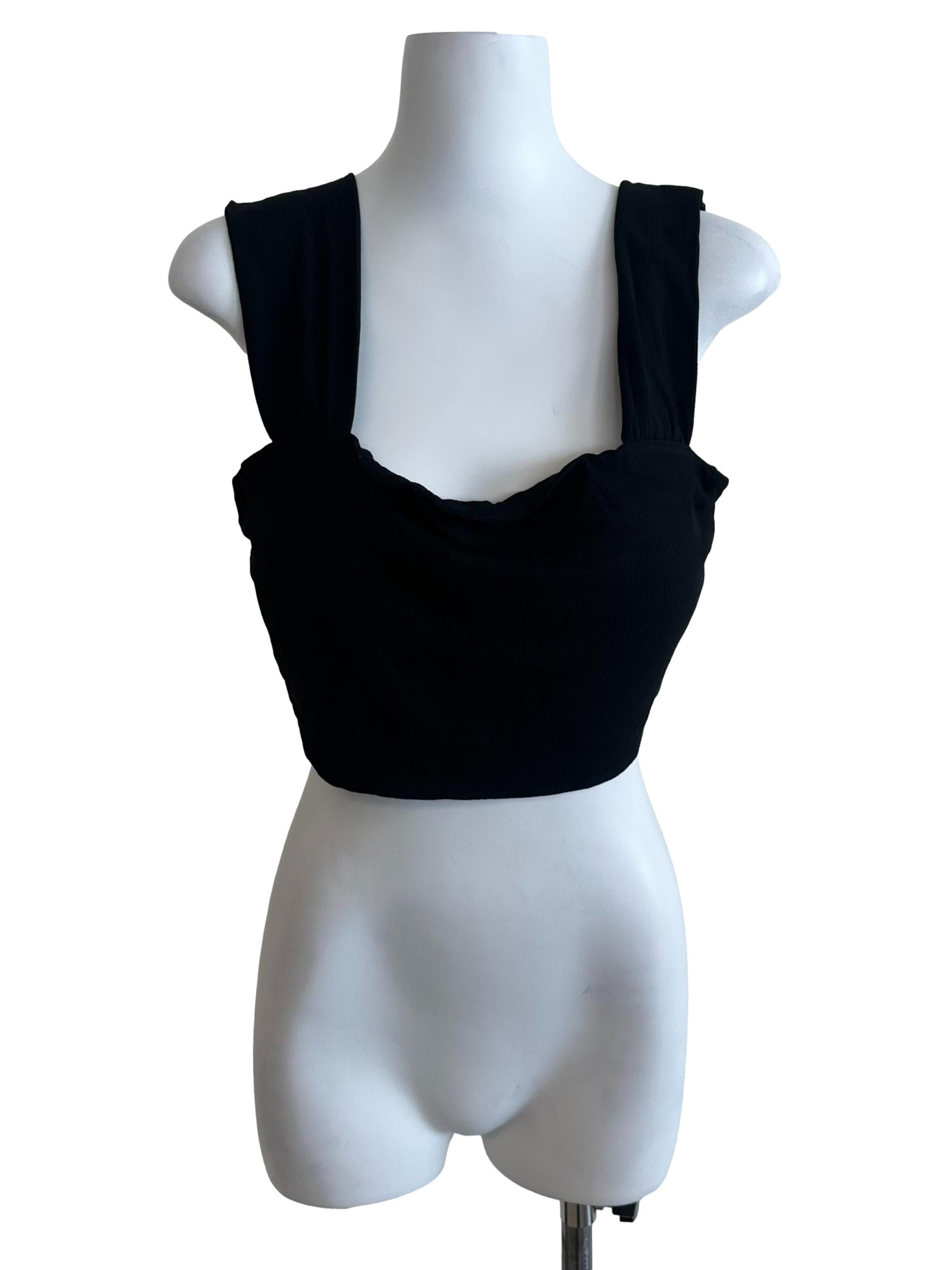 Raven Black Ribbed Thick Strap Top