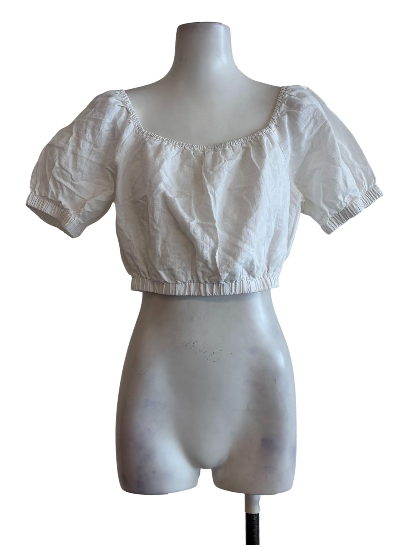 Powder White Cotton Short Sleeve Crop Top