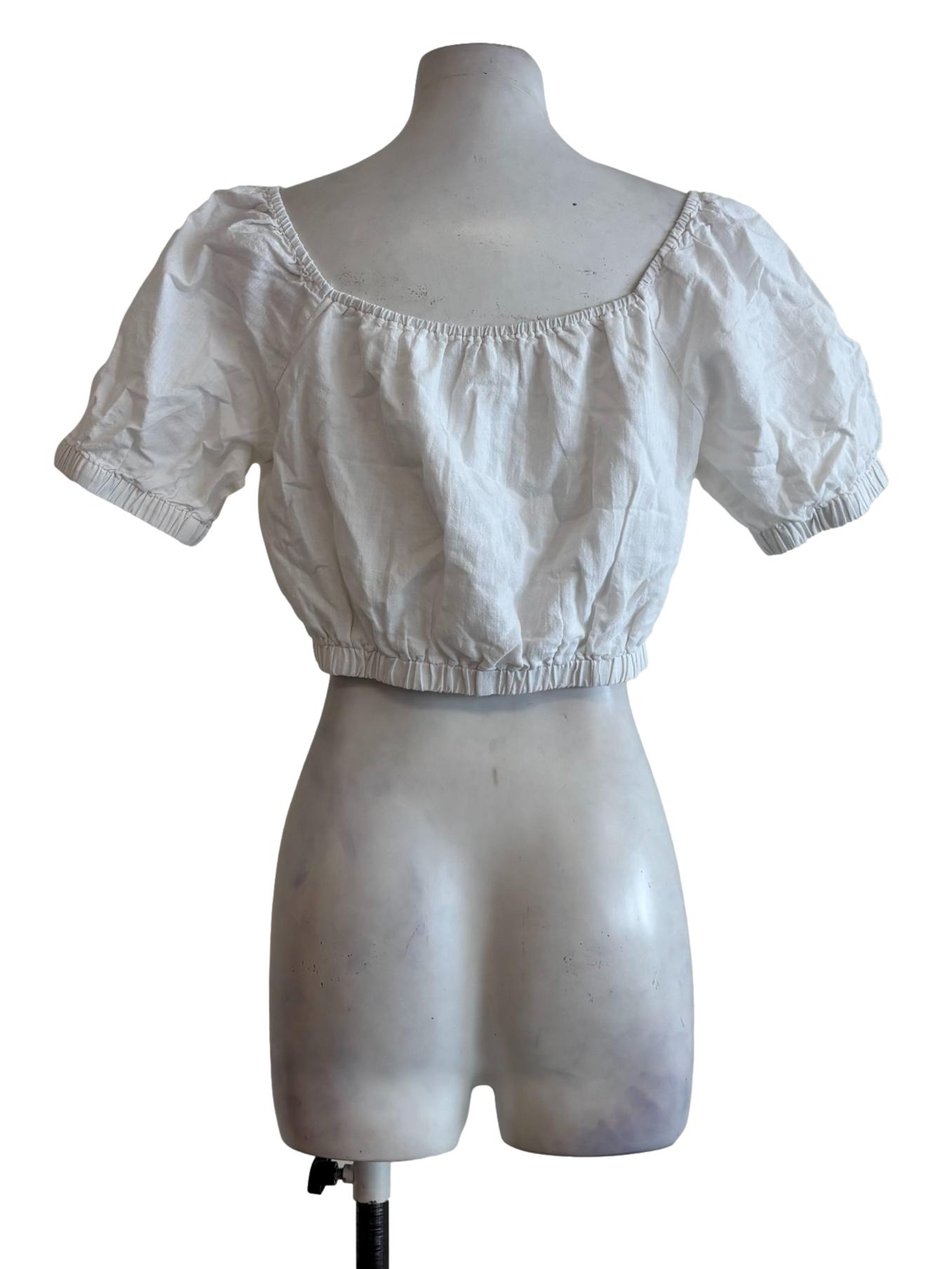 Powder White Cotton Short Sleeve Crop Top