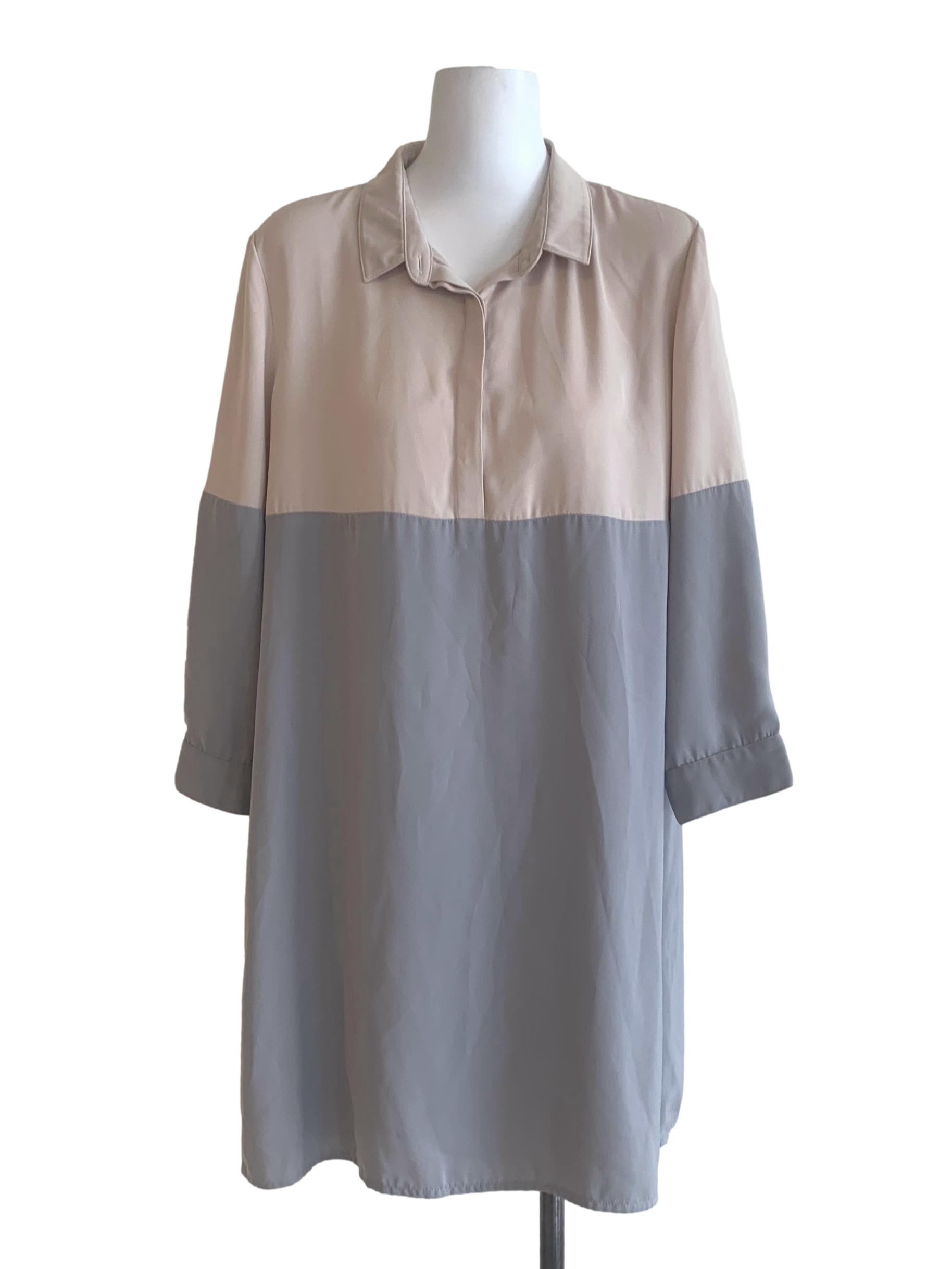 Beige Grey Collard Shirt Dress LB