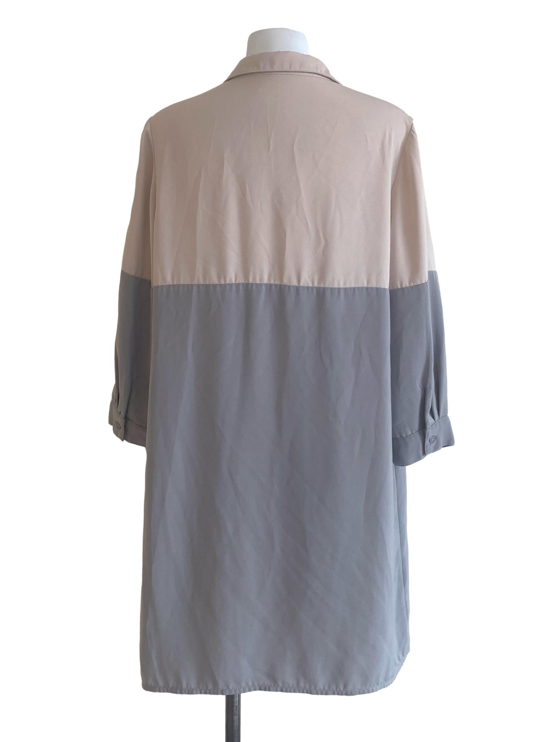 Beige Grey Collard Shirt Dress LB