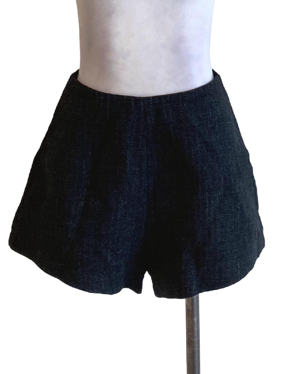 Onyx Black Nailshead Tweed Shorts