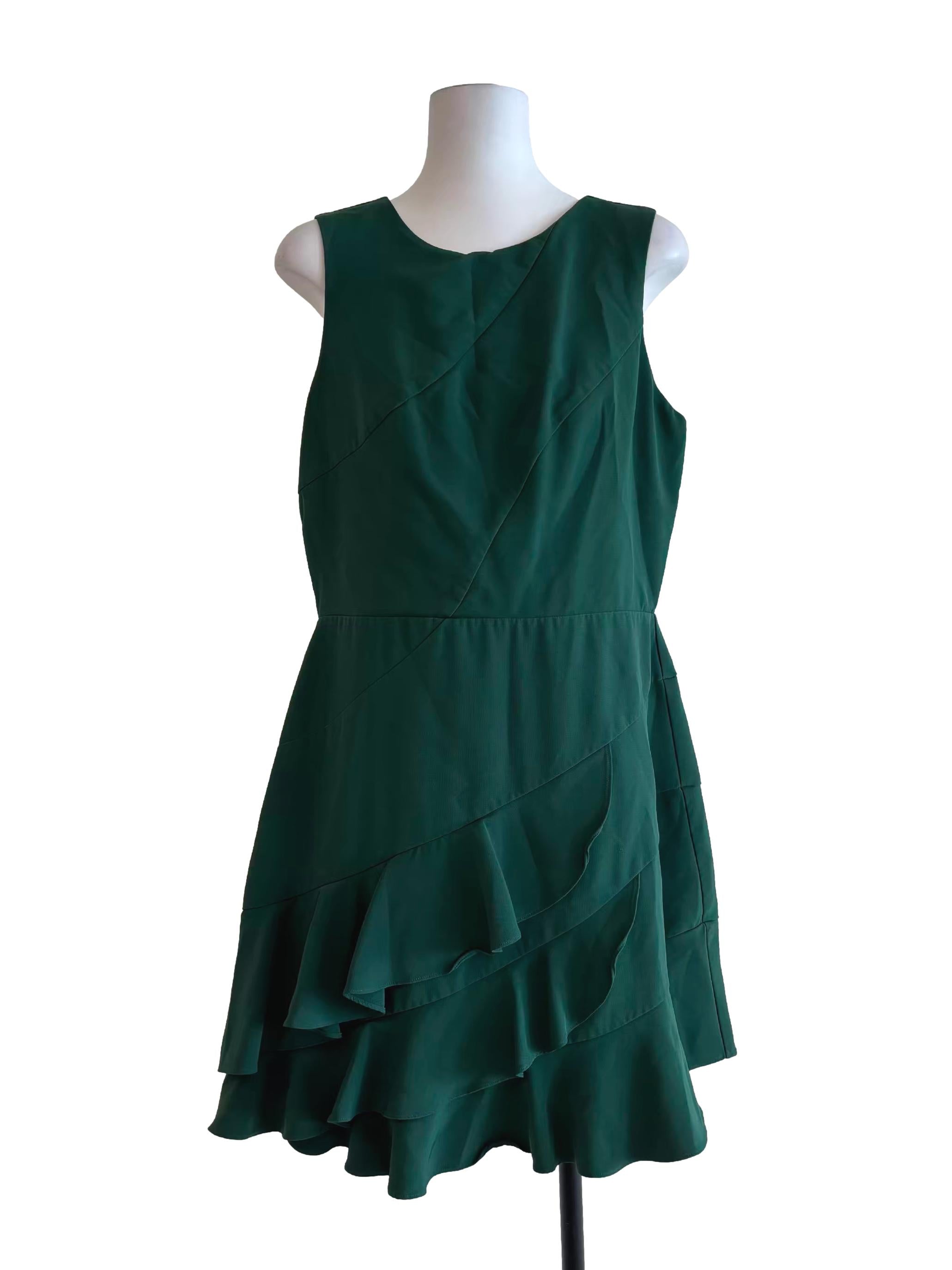 Forest Green Sleeveless Ruffle Dress