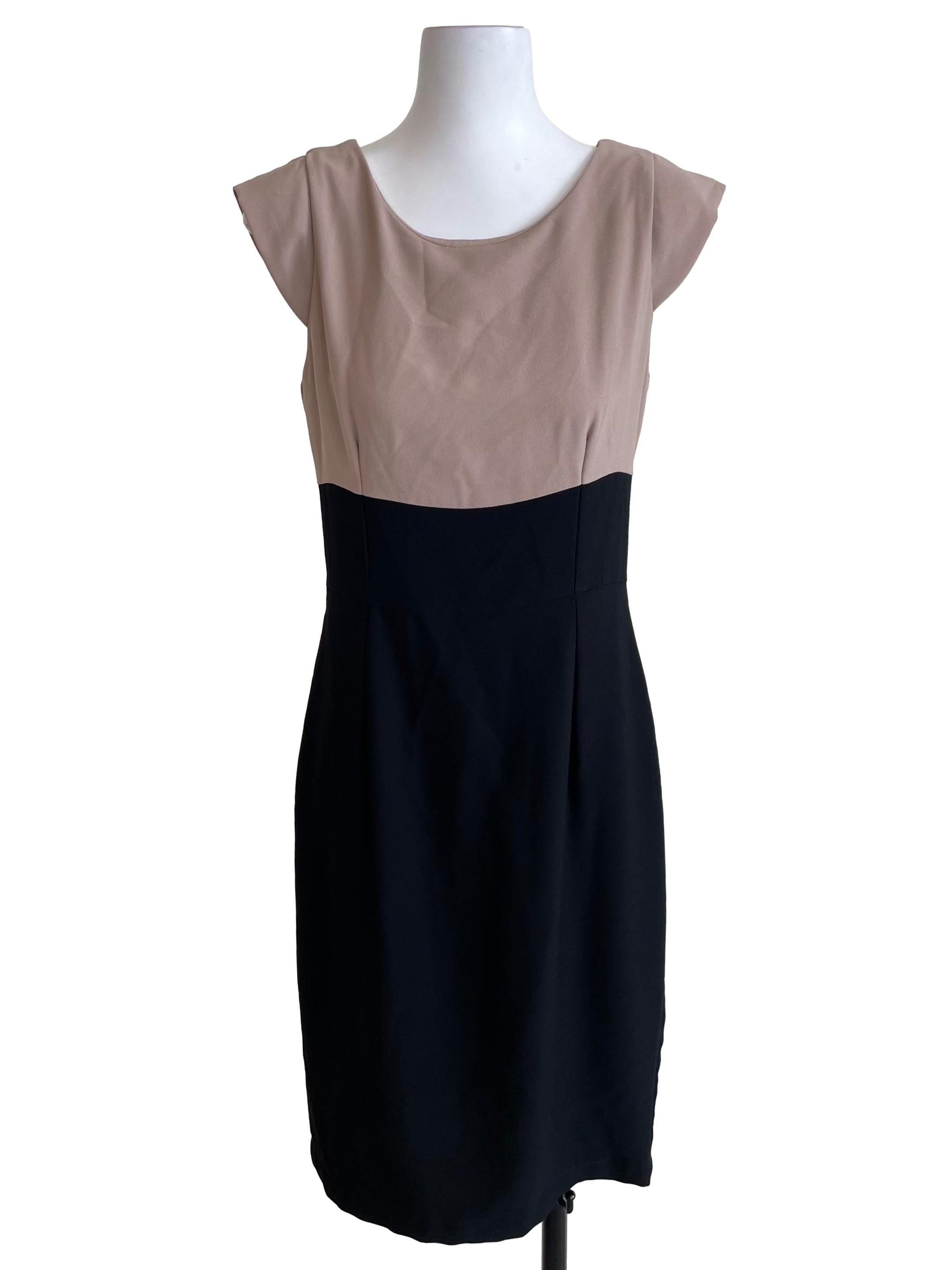 Black & Beige Broad Slip Dress