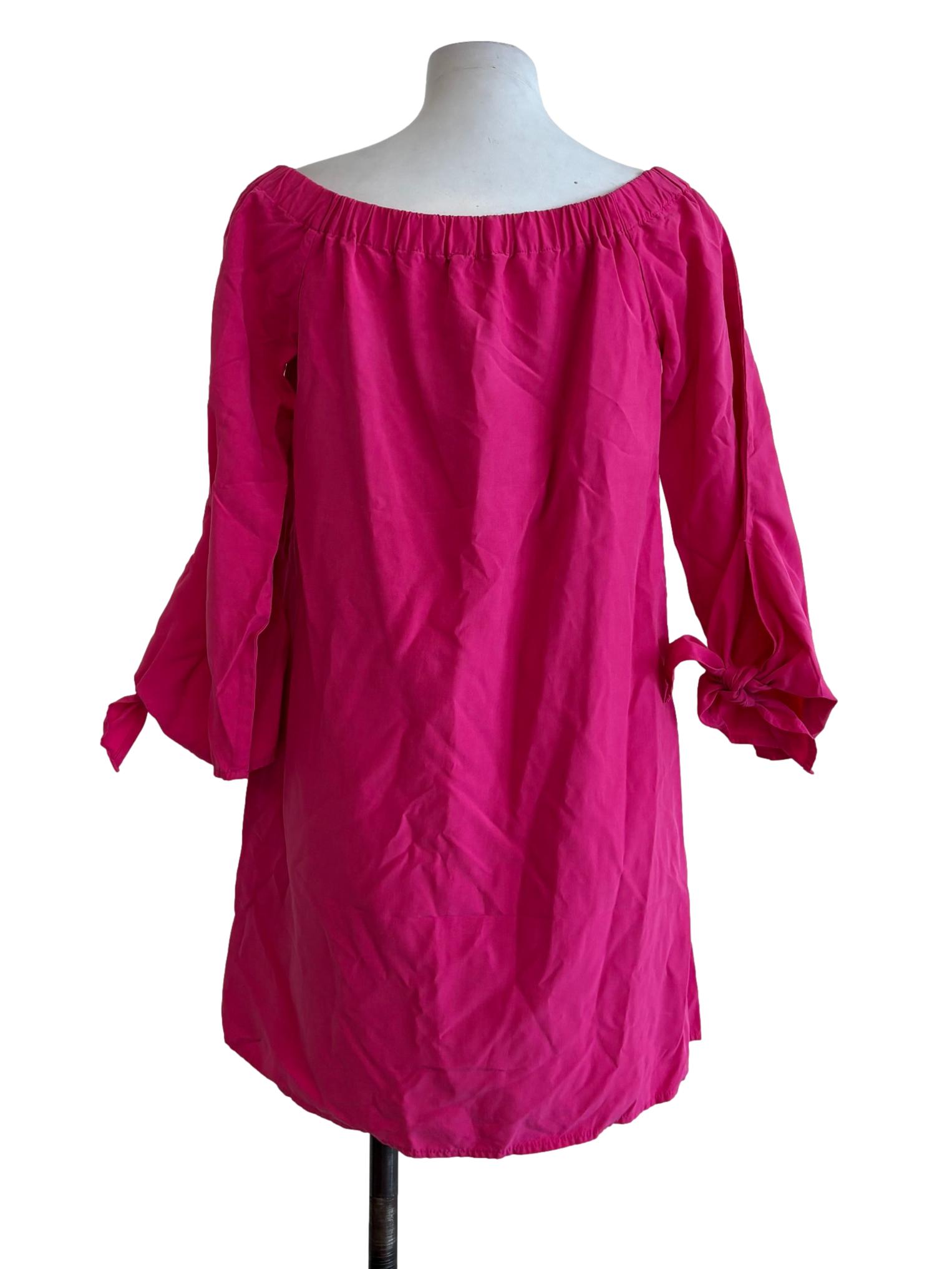 Fuschia Pink Wide Neck Cotton Dress