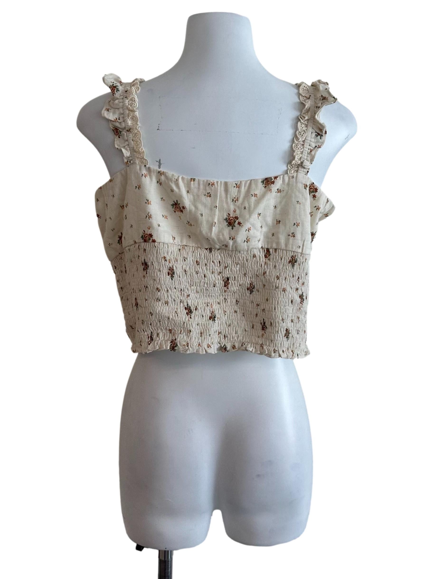 Oat Beige Floral Button Top