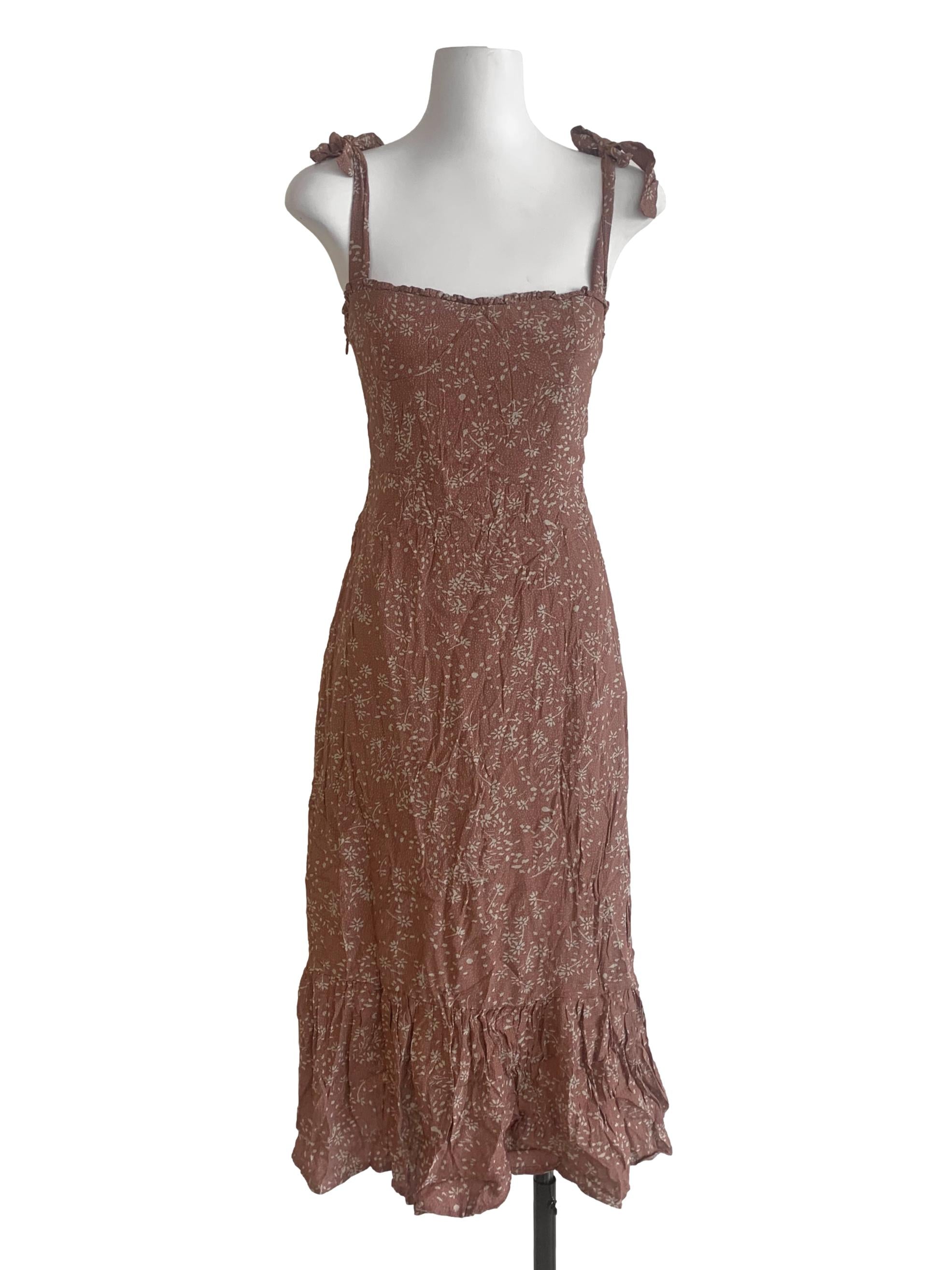 Tawny Brown Floral Pattern Dress TEM