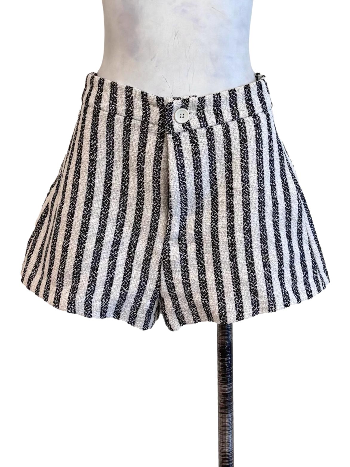 White Grey Stripes Tweed Shorts