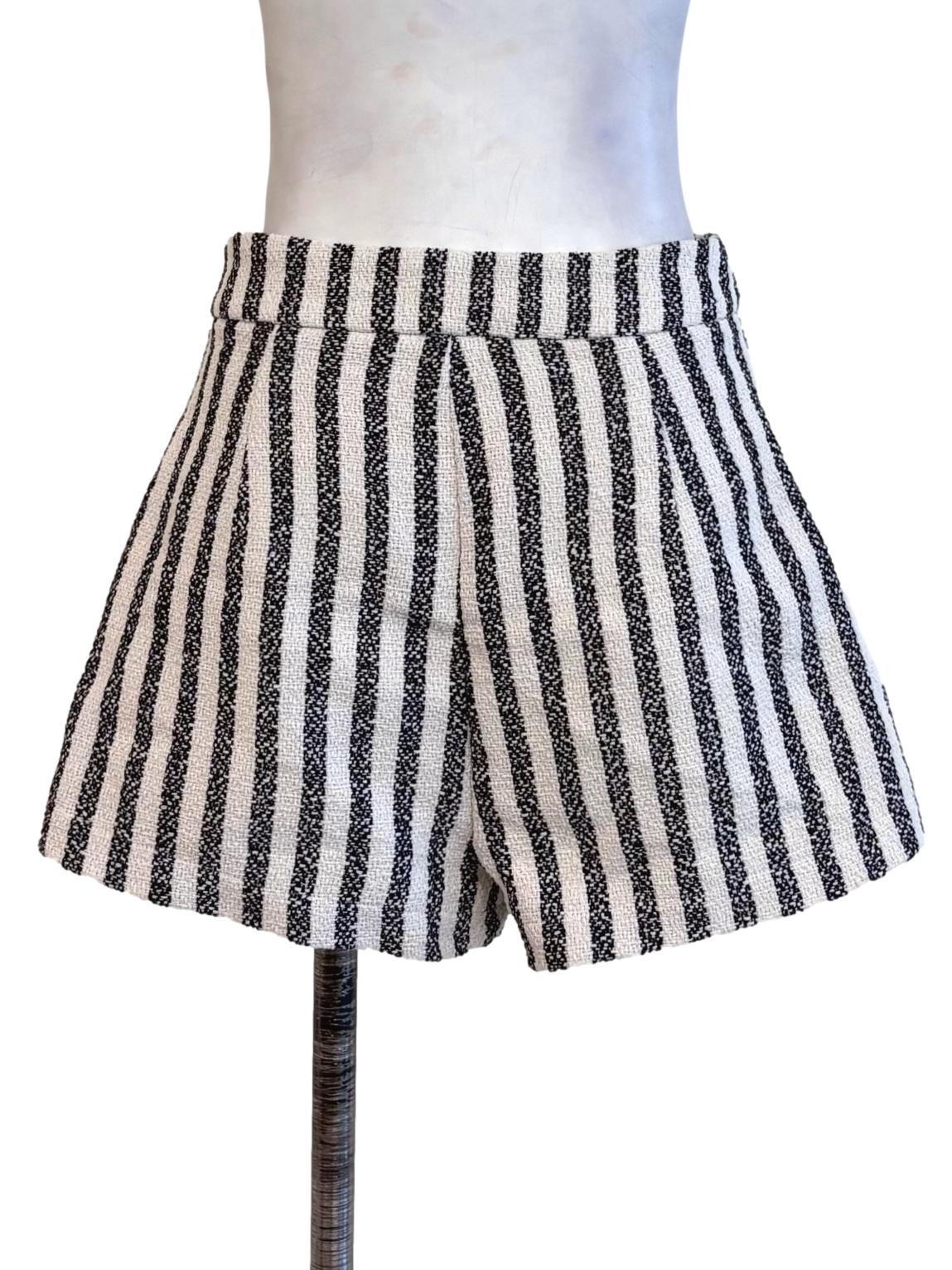 White Grey Stripes Tweed Shorts