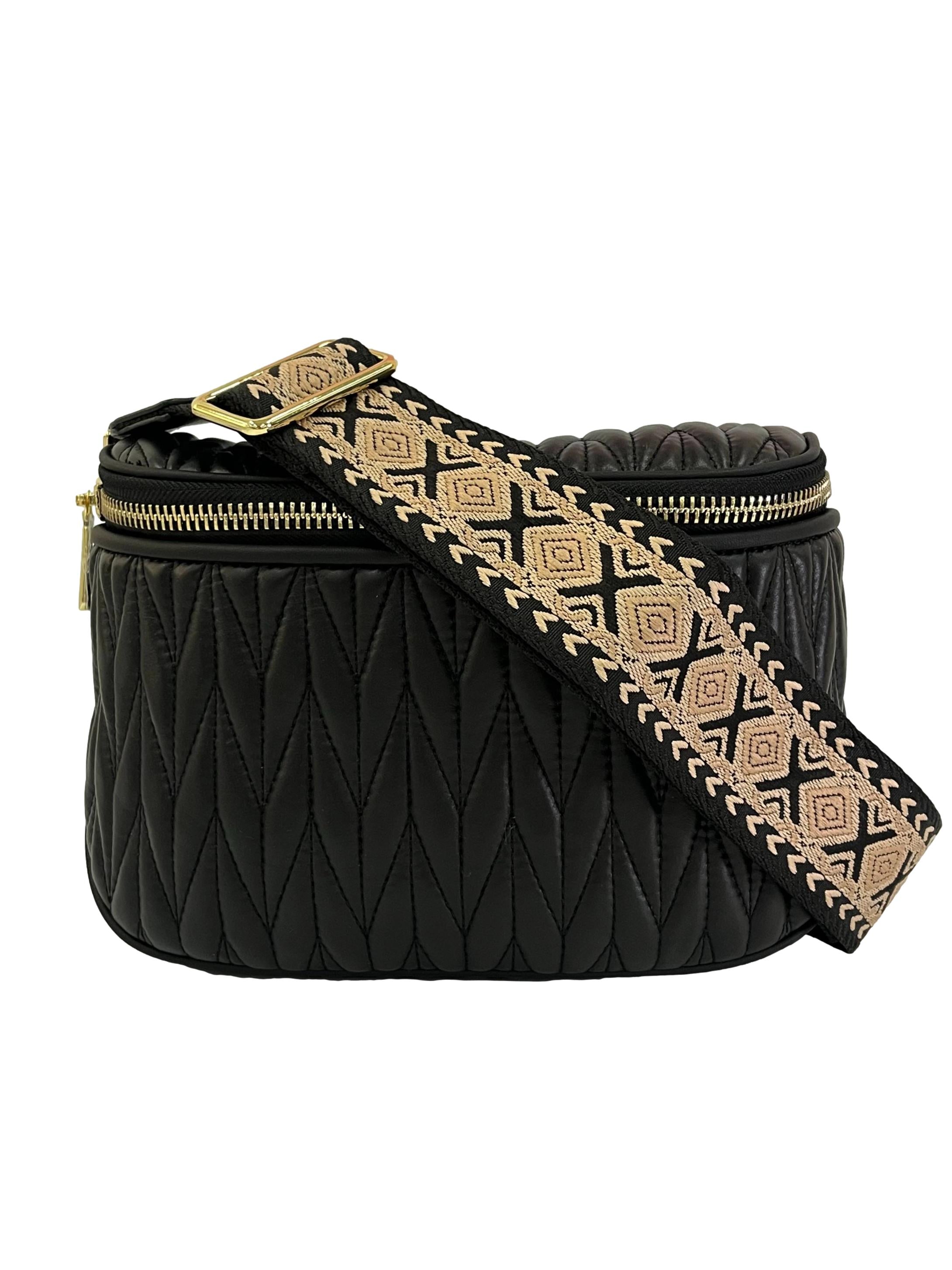 Black Nappa Baby Calf Leaf Quilt Bum Bag CSN