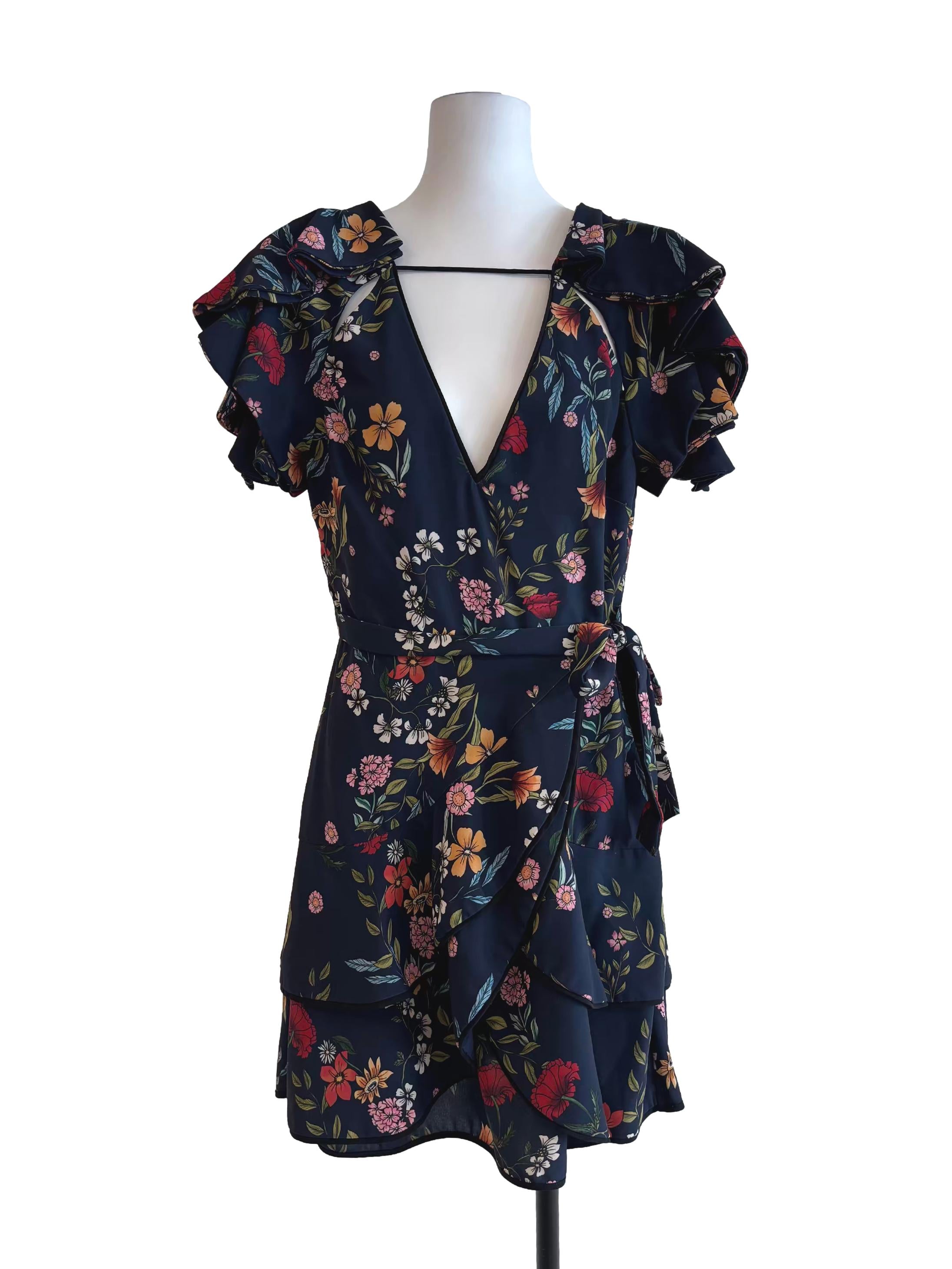Midnight Blue Floral Ruffle Dress